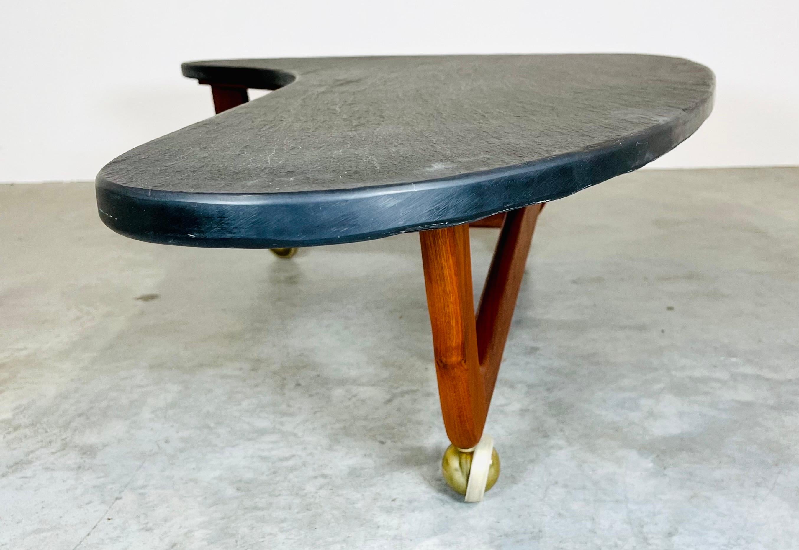 Adrian Pearsall Slate Top & Walnut Biomorphic Boomerang Coffee or Cocktail Table 1