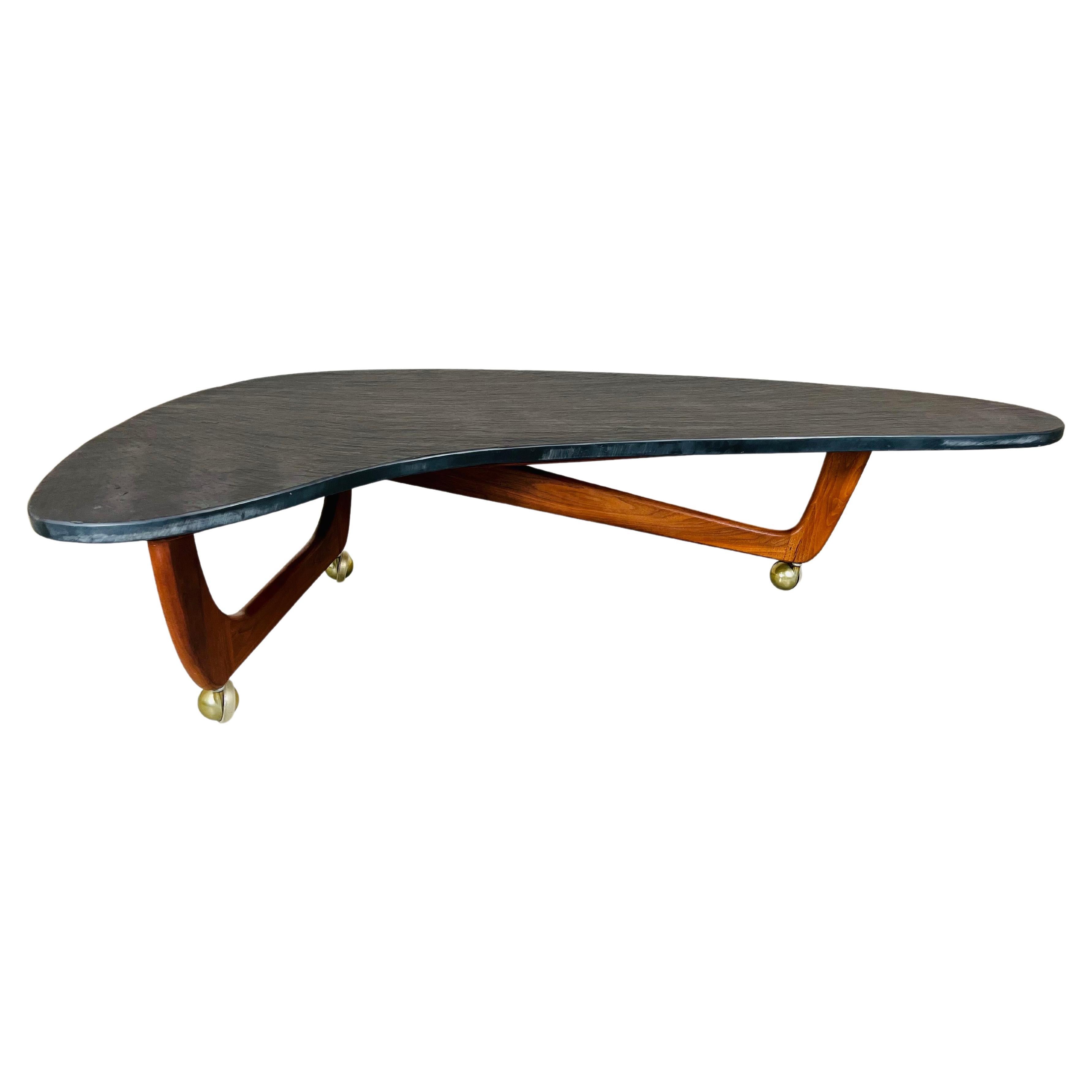 Adrian Pearsall Slate Top & Walnut Biomorphic Boomerang Coffee or Cocktail Table
