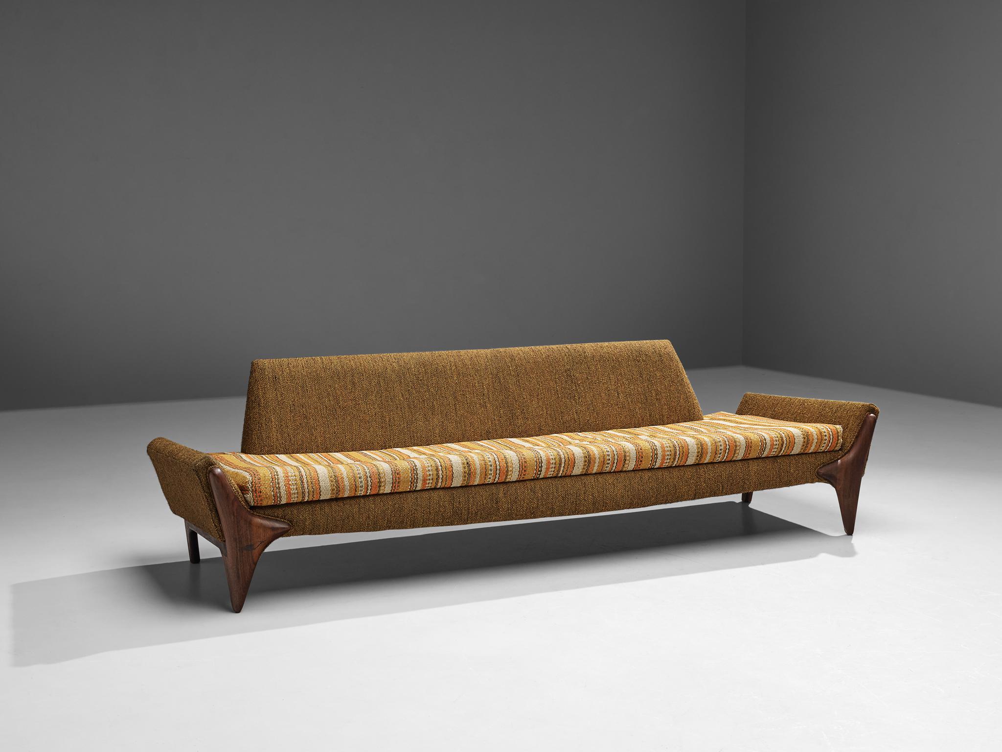 Mid-Century Modern Adrian Pearsall Sofa in Ocher Yellow Striped Upholstery  For Sale
