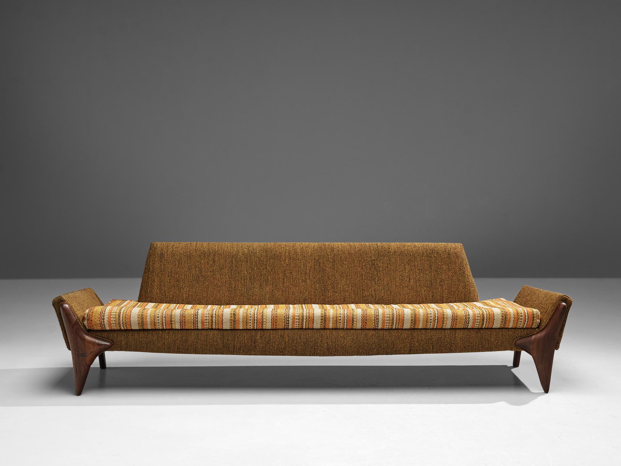 American Adrian Pearsall Sofa in Ocher Yellow Striped Upholstery  For Sale