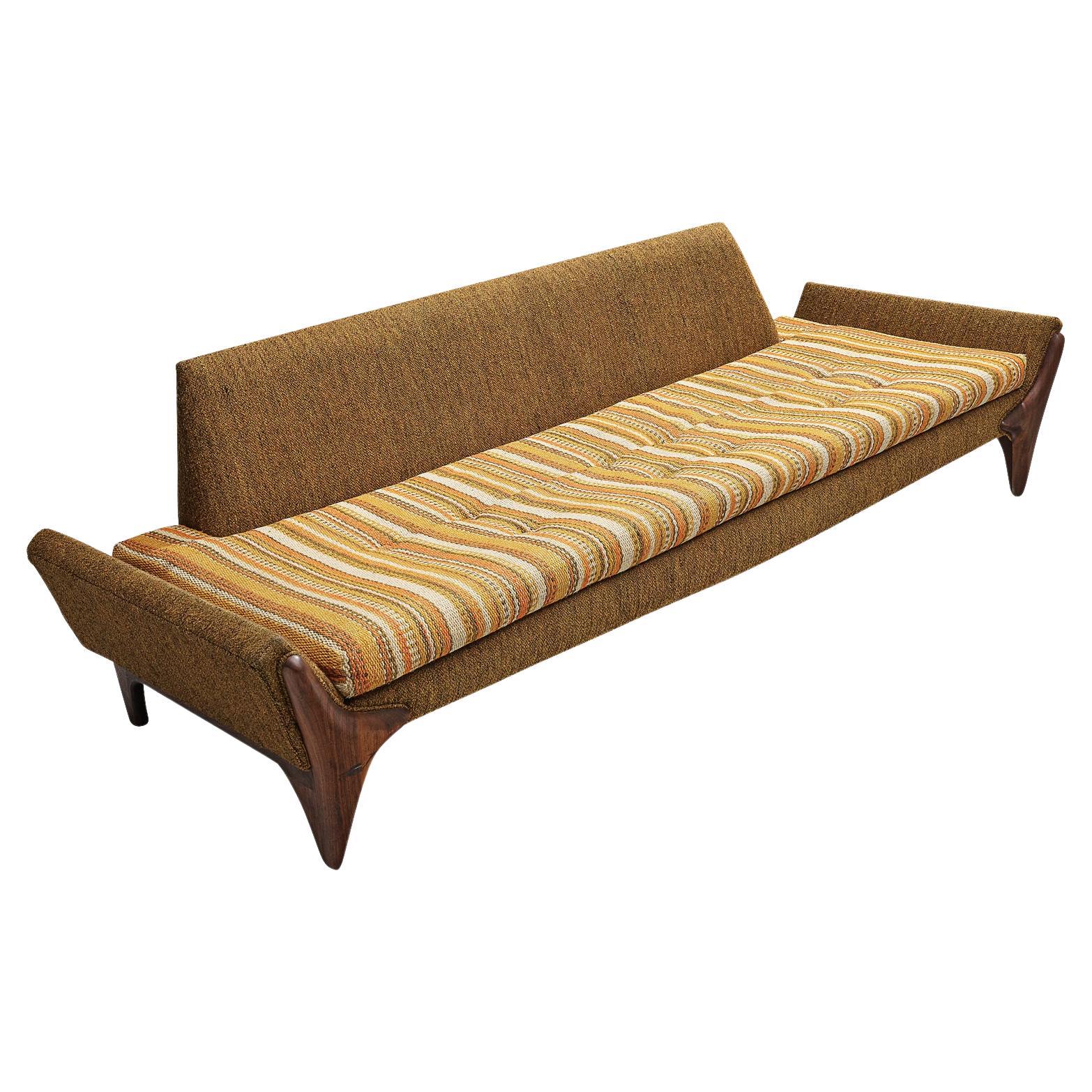 Adrian Pearsall Sofa in Ocher Yellow Striped Upholstery  For Sale