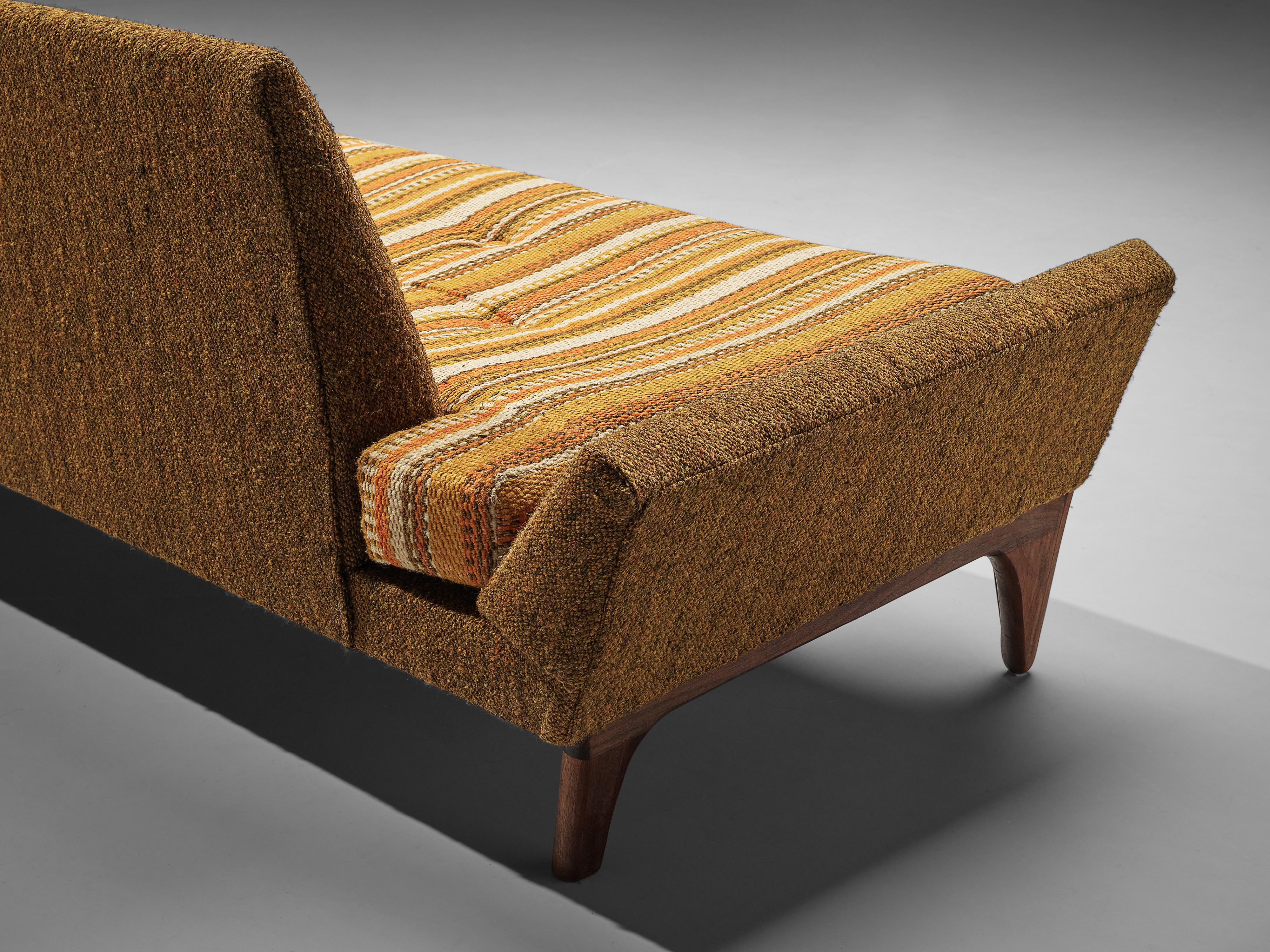 Walnut Adrian Pearsall Sofa in Ocher Yellow Striped Upholstery
