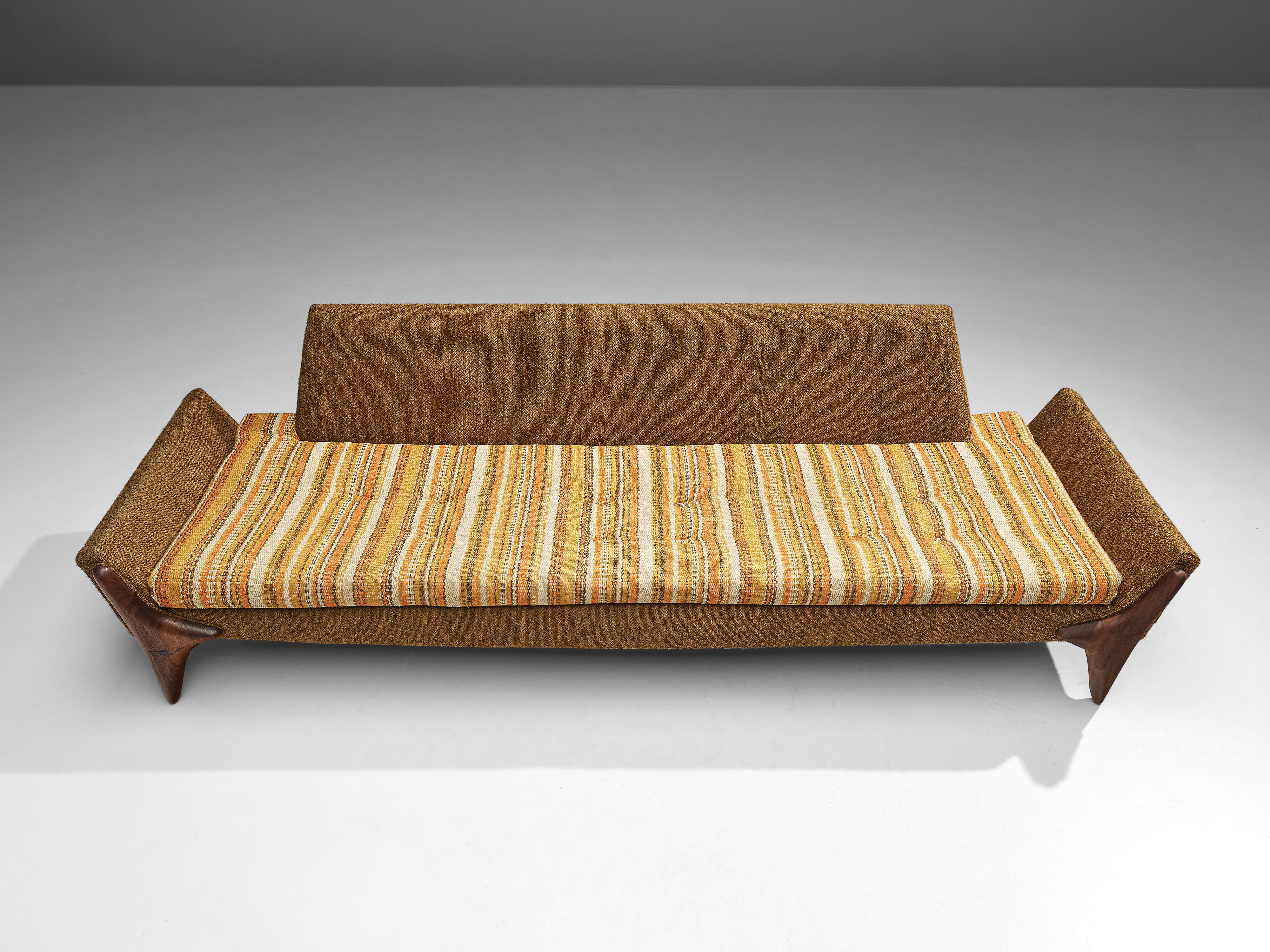 Mid-Century Modern Adrian Pearsall Sofa in Ocher Yellow Striped Upholstery