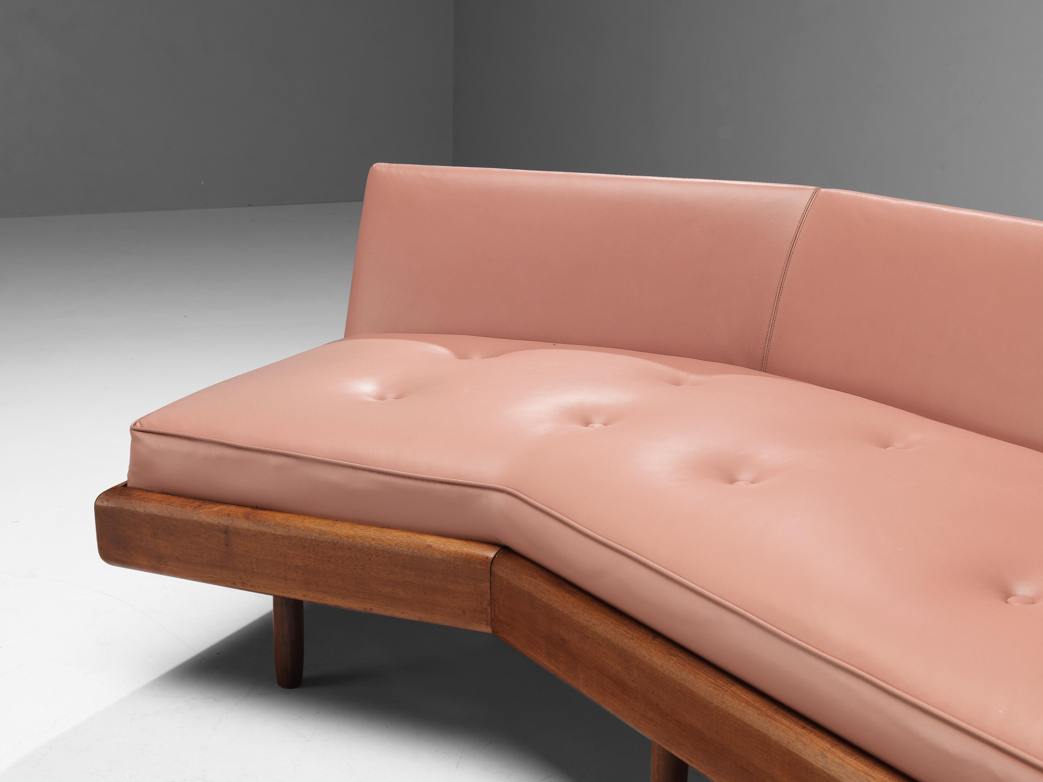 Adrian Pearsall Sofa in Walnut and Rose Leatherette  In Good Condition For Sale In Waalwijk, NL