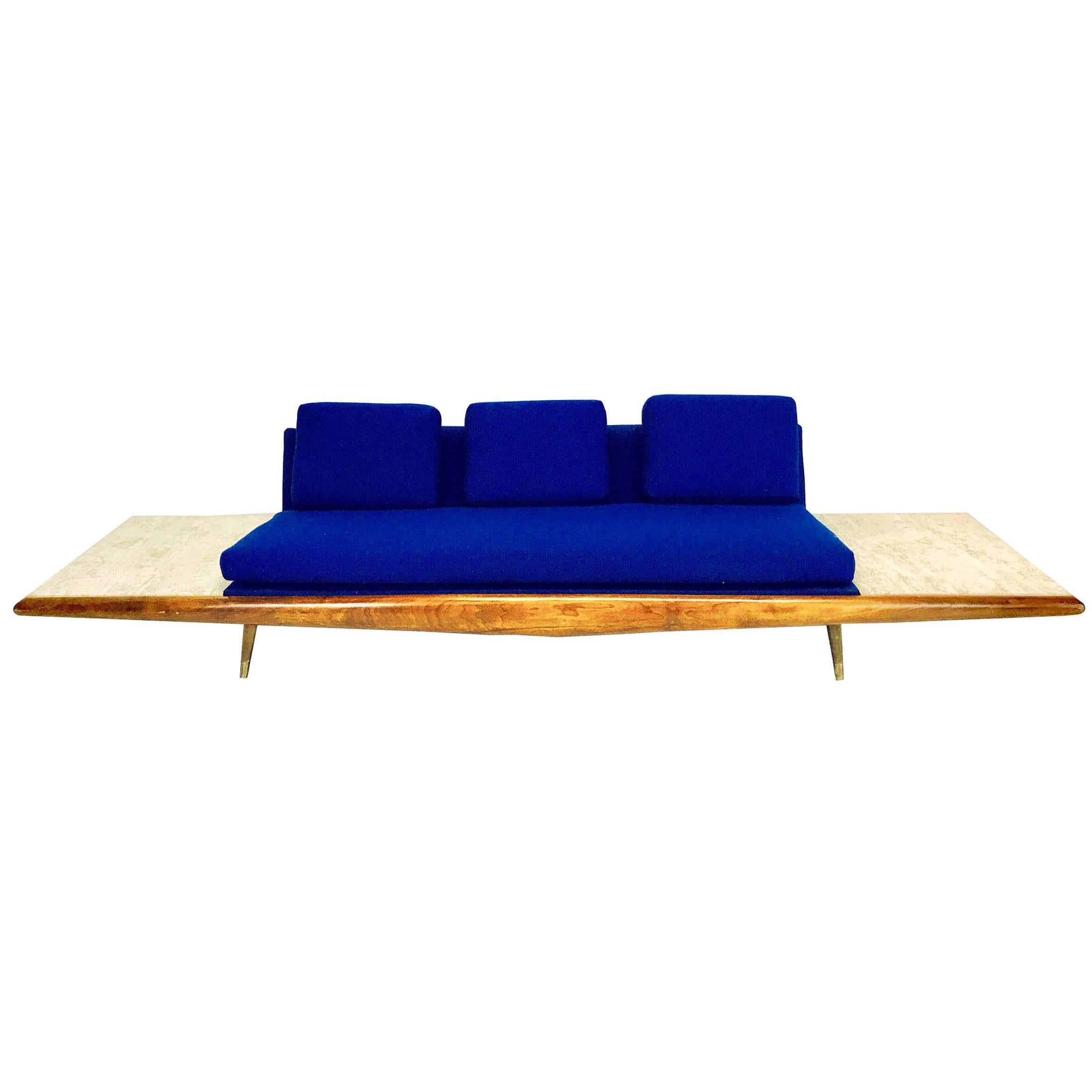 Adrian Pearsall Sofa with Built-In Travertine Side Tables