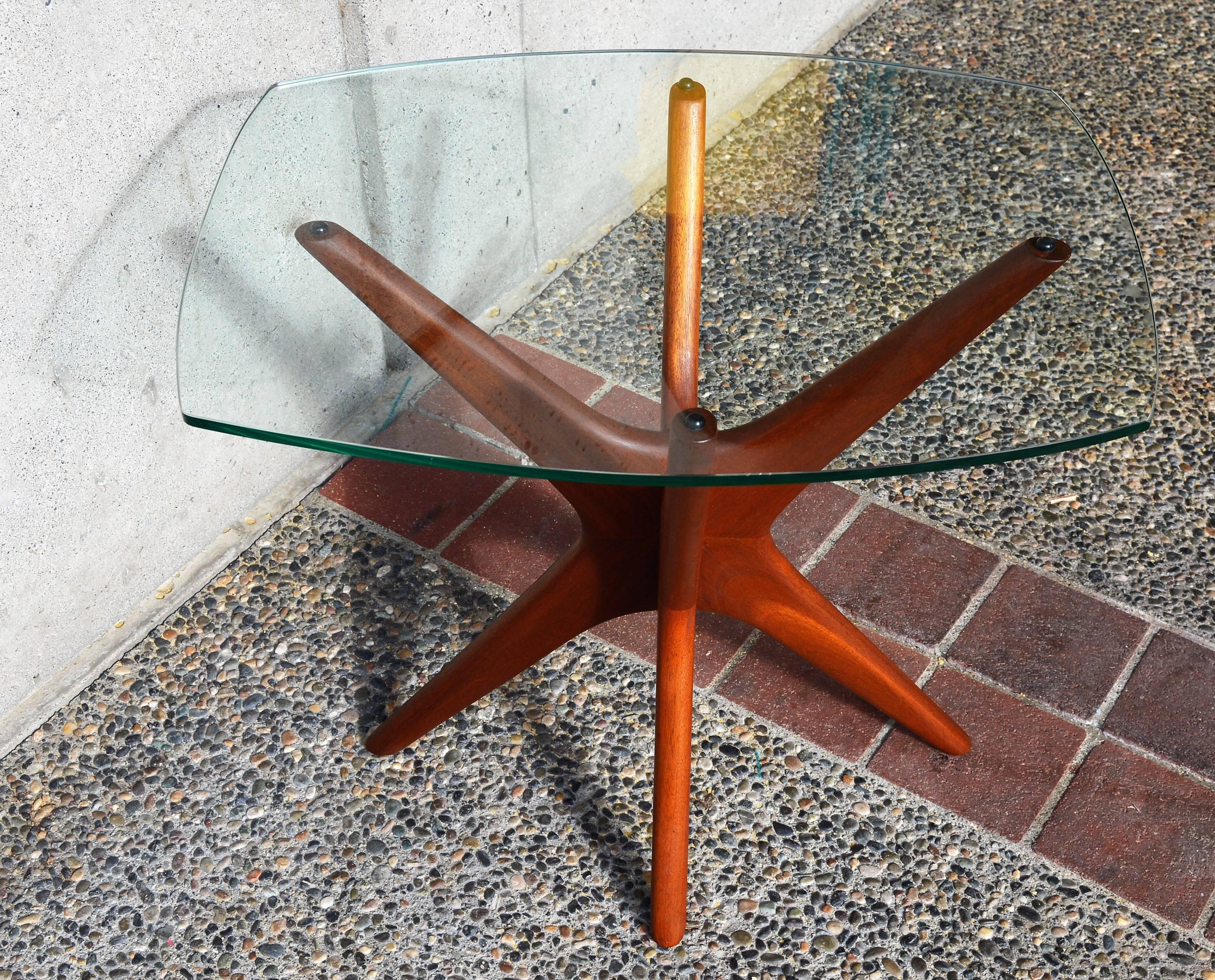 Mid-Century Modern Adrian Pearsall Solid Walnut Iconic Jacks Side Table Curved Glass Top