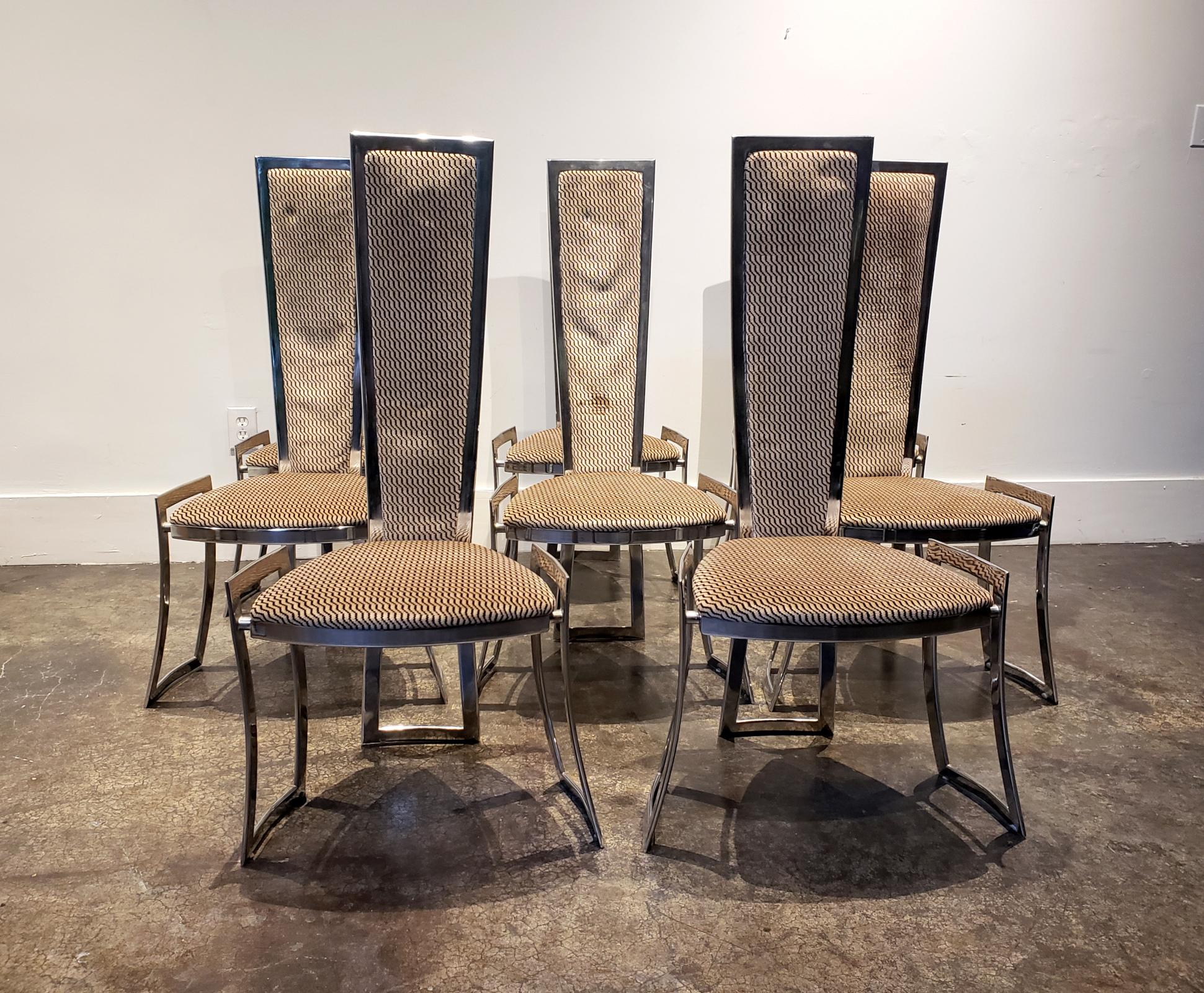 Mid-Century Modern Adrian Pearsall Steel High Back Dining Chairs Set of 8 For Sale