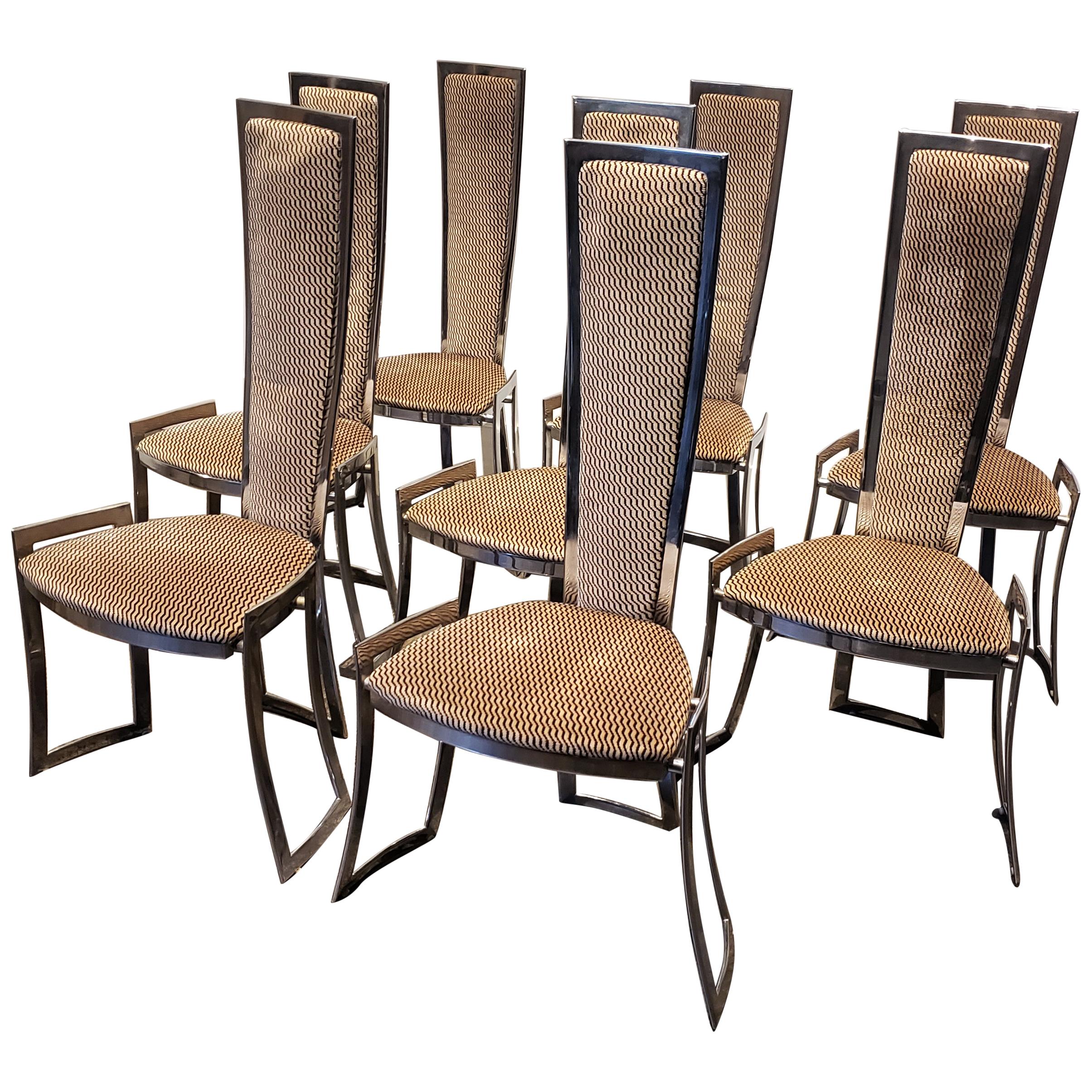 Adrian Pearsall Steel High Back Dining Chairs Set of 8 For Sale