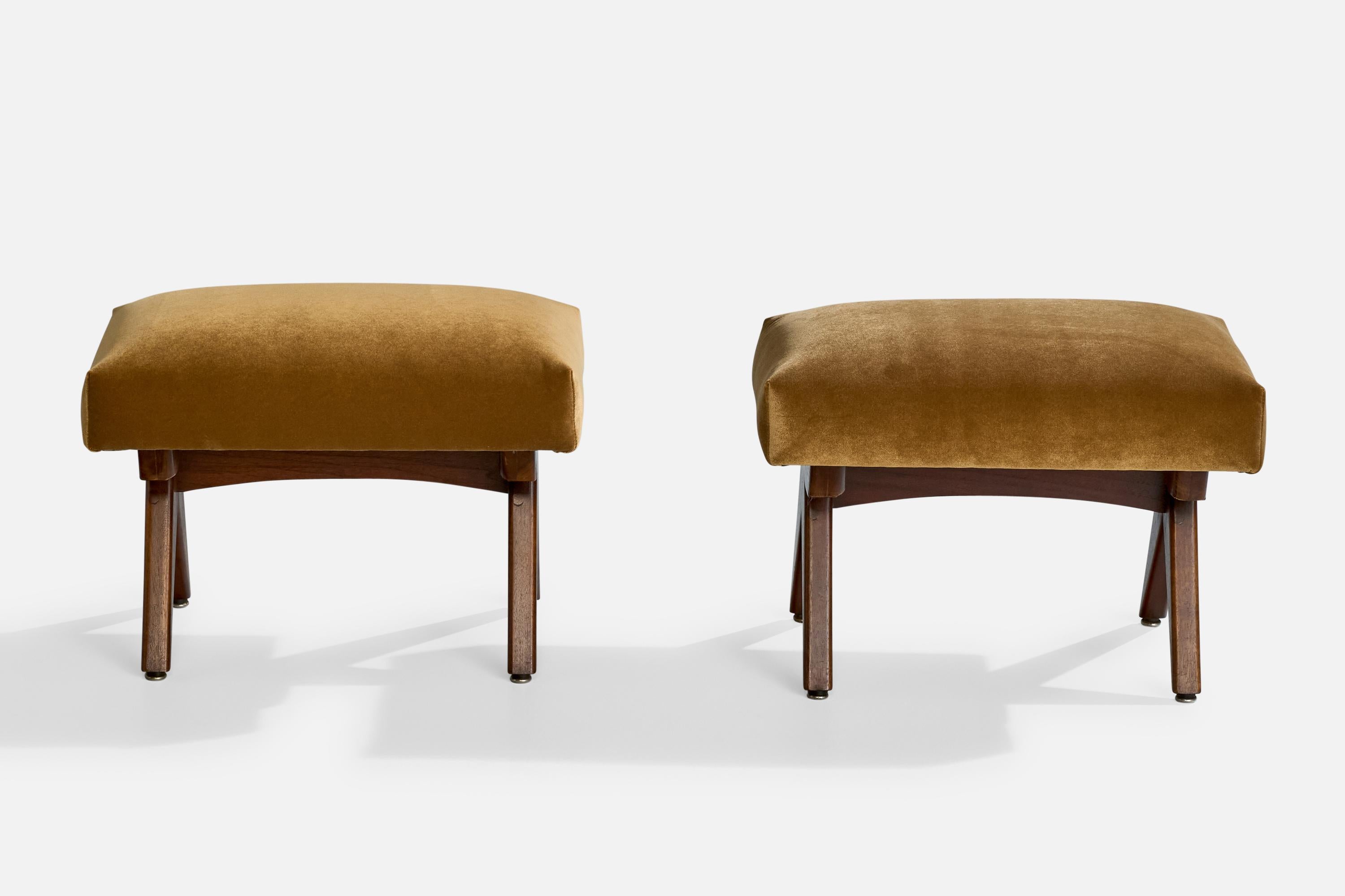 Mid-Century Modern Adrian Pearsall, tabourets, noyer, velours, États-Unis, années 1960 en vente