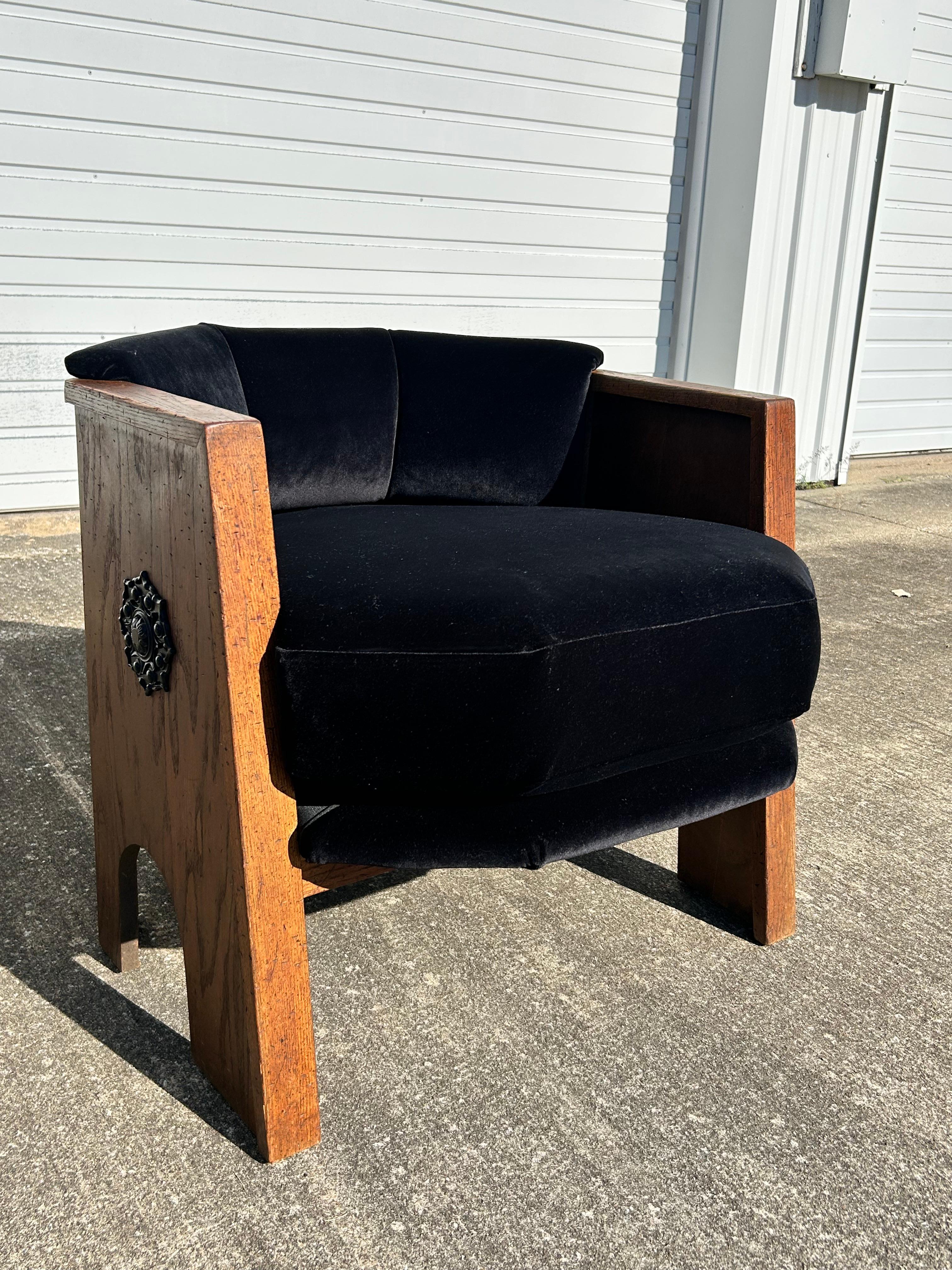 Adrian Pearsall's Strictly Spanish Hexagonal Club Chair for Craft Associates, reupholstered in a luxurious black velvet, with all new foam cores. 

Craft Associates' furniture was handcrafted by skilled artisans and built to last.  Their use of