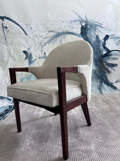Adrian Pearsall style 1960s Walnut and Ivory fabric lounge chair