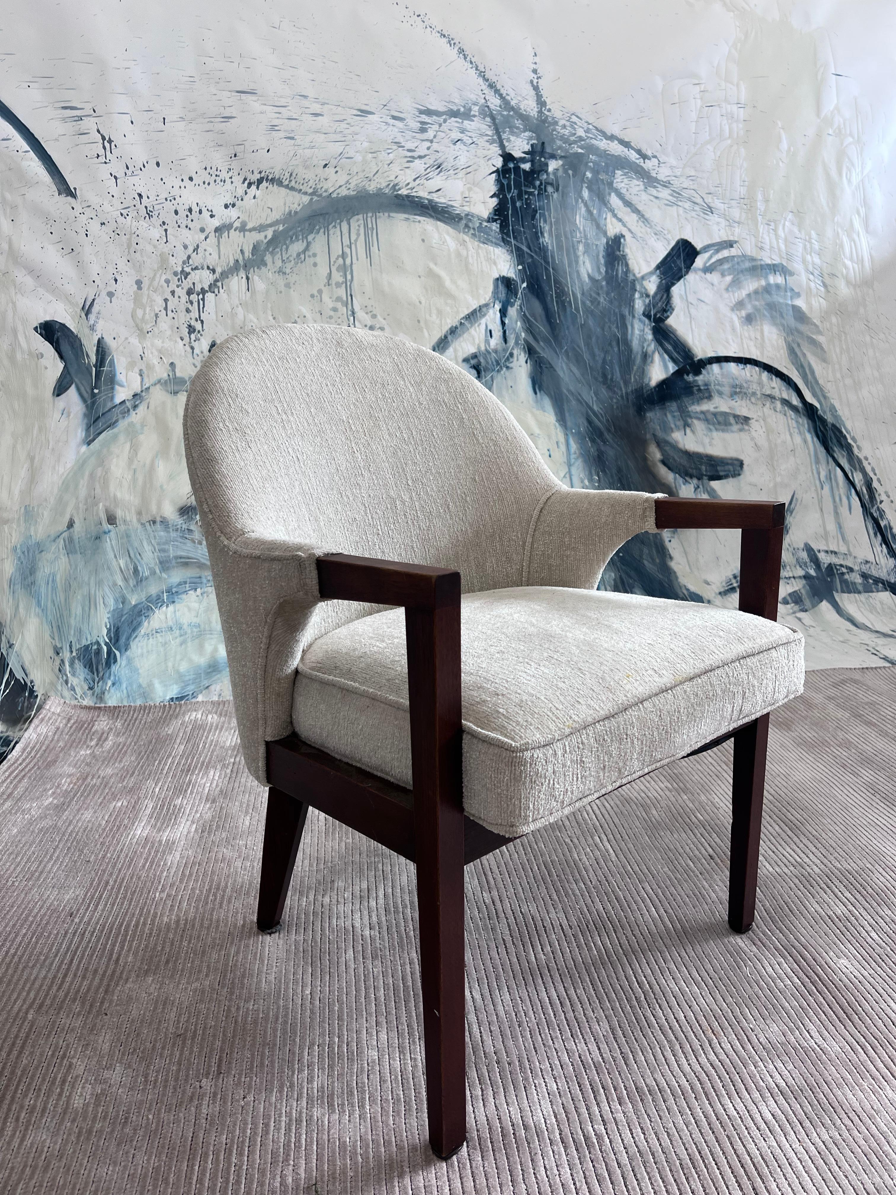 Fabric Adrian Pearsall style 1960s Walnut and Ivory fabric lounge chair For Sale