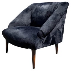 Adrian Pearsall Style Black Crushed Velvet Modern Lounge Chair