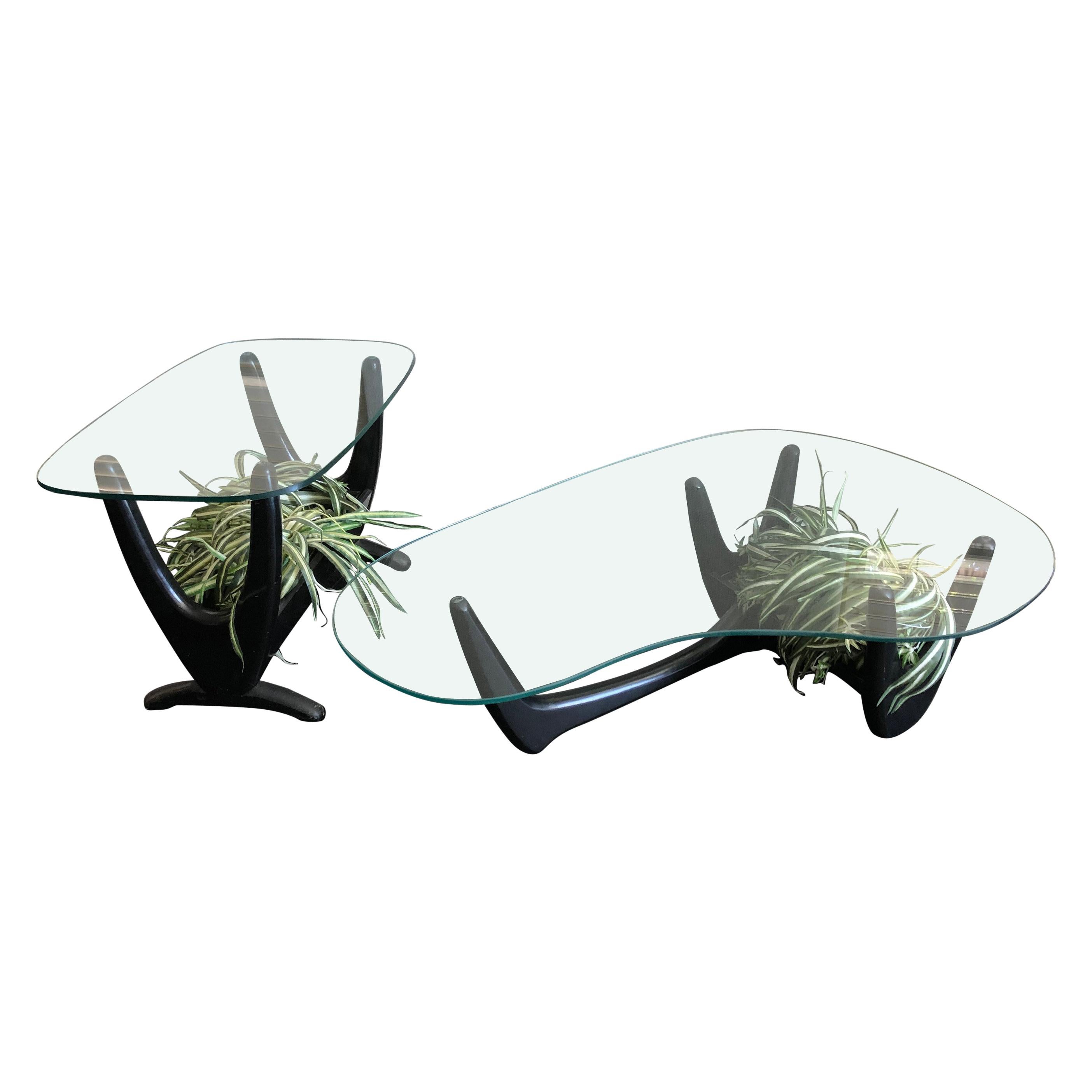 Adrian Pearsall Style Coffee Table and Side Table with Custom Planters