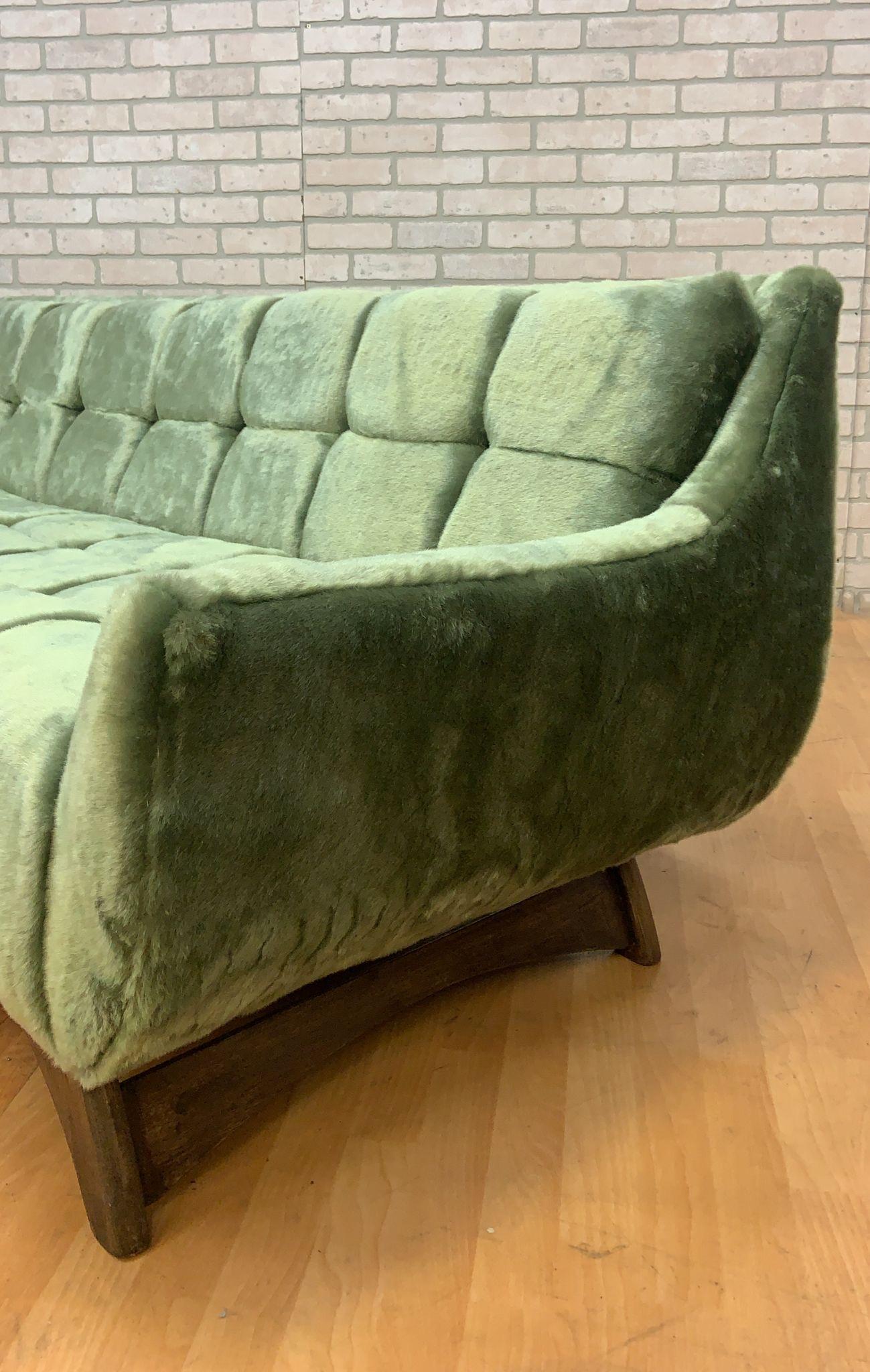 American Adrian Pearsall Style Cube Button Tufted Sage Gondola Sofa Newly Upholstered 