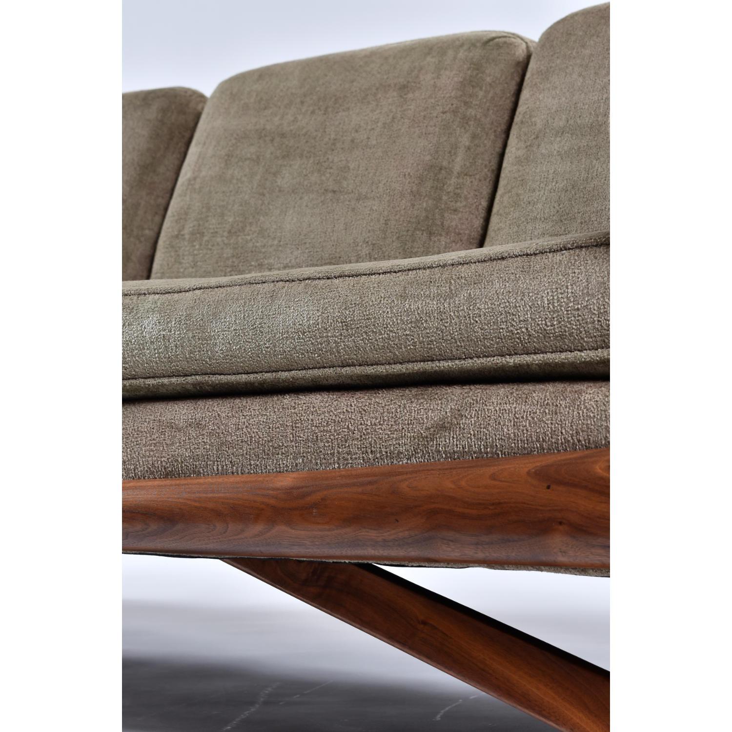 Adrian Pearsall Style Four Seat Walnut Wood Trim Mid-Century Modern Sofa 1