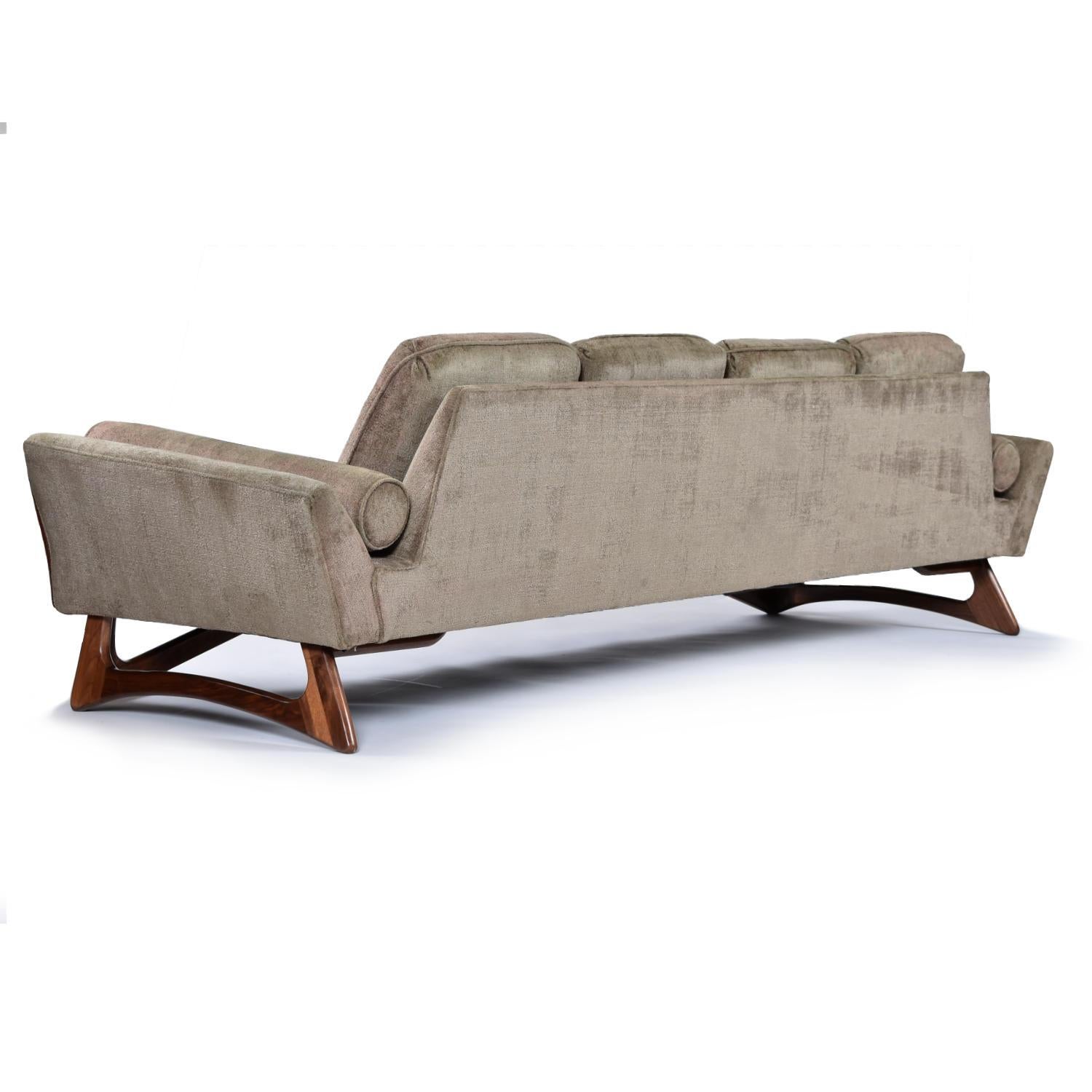 American Adrian Pearsall Style Four Seat Walnut Wood Trim Mid-Century Modern Sofa