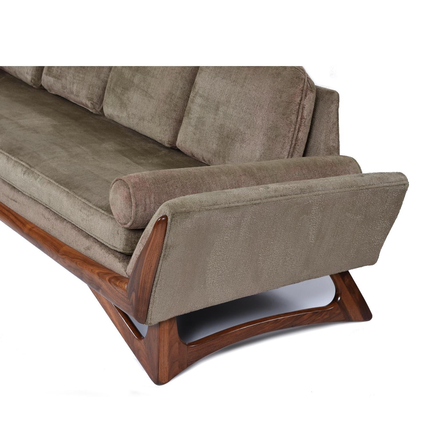 Mid-20th Century Adrian Pearsall Style Four Seat Walnut Wood Trim Mid-Century Modern Sofa