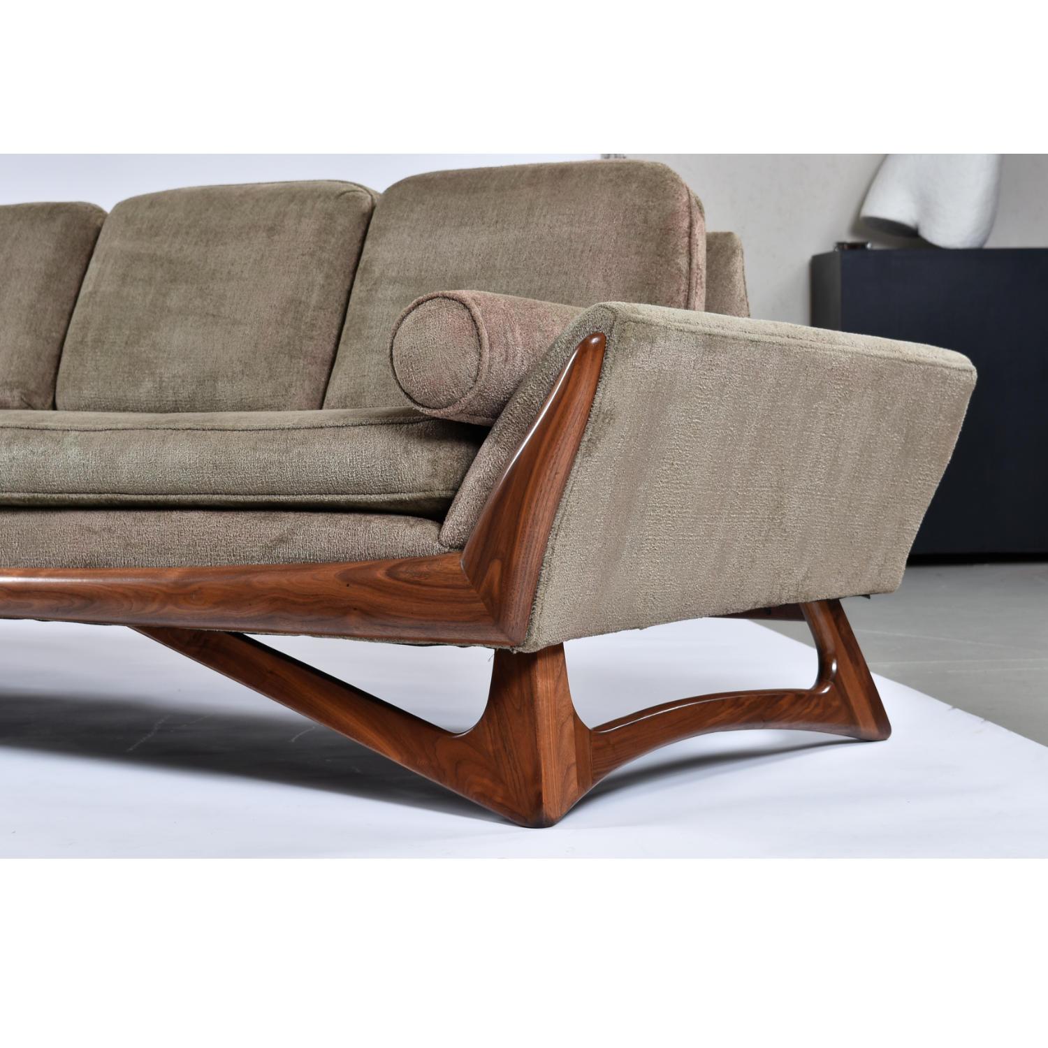 Upholstery Adrian Pearsall Style Four Seat Walnut Wood Trim Mid-Century Modern Sofa
