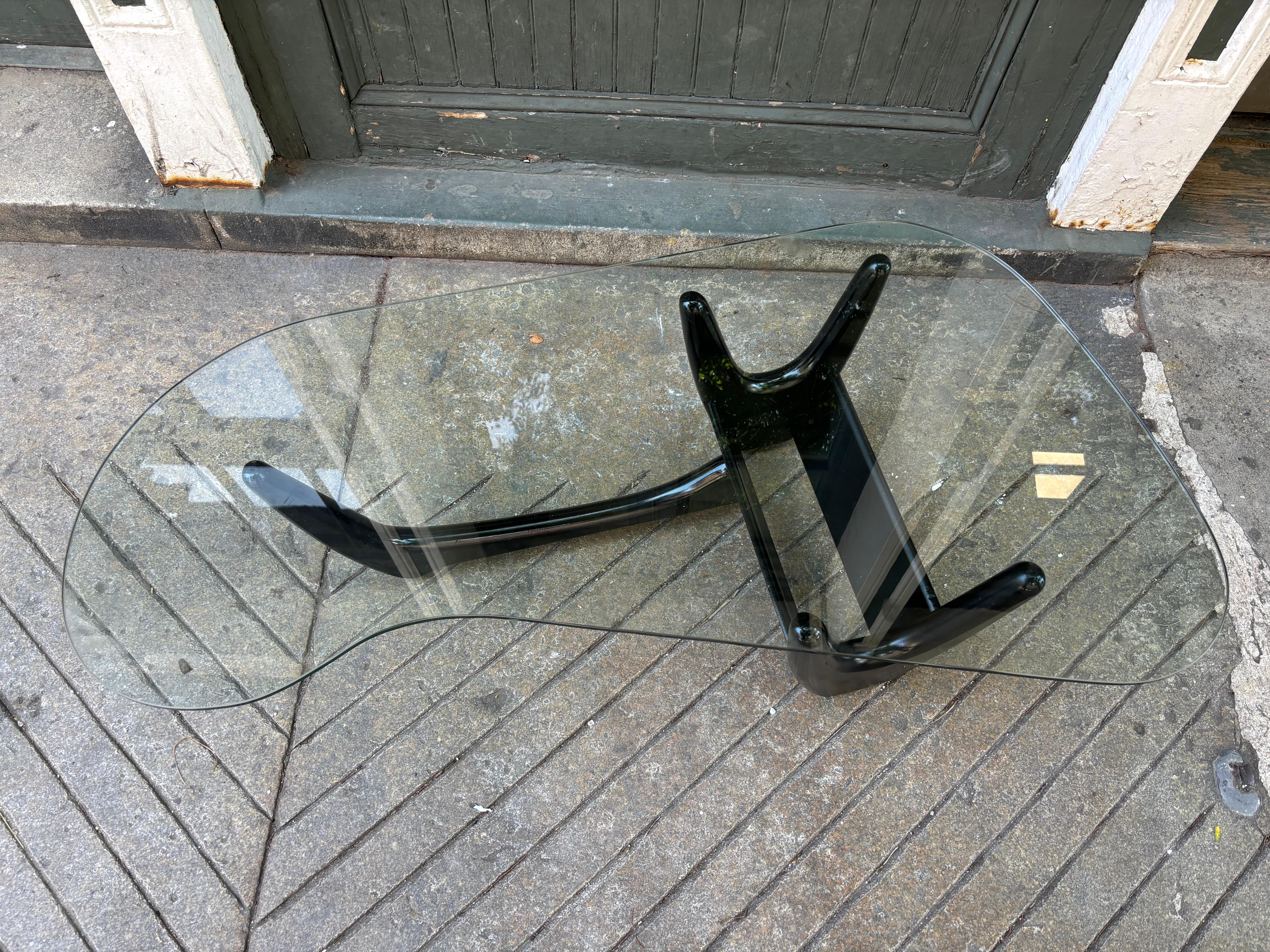 Adrian Pearsall Style Free Form Glass and Wood Coffee Table 4