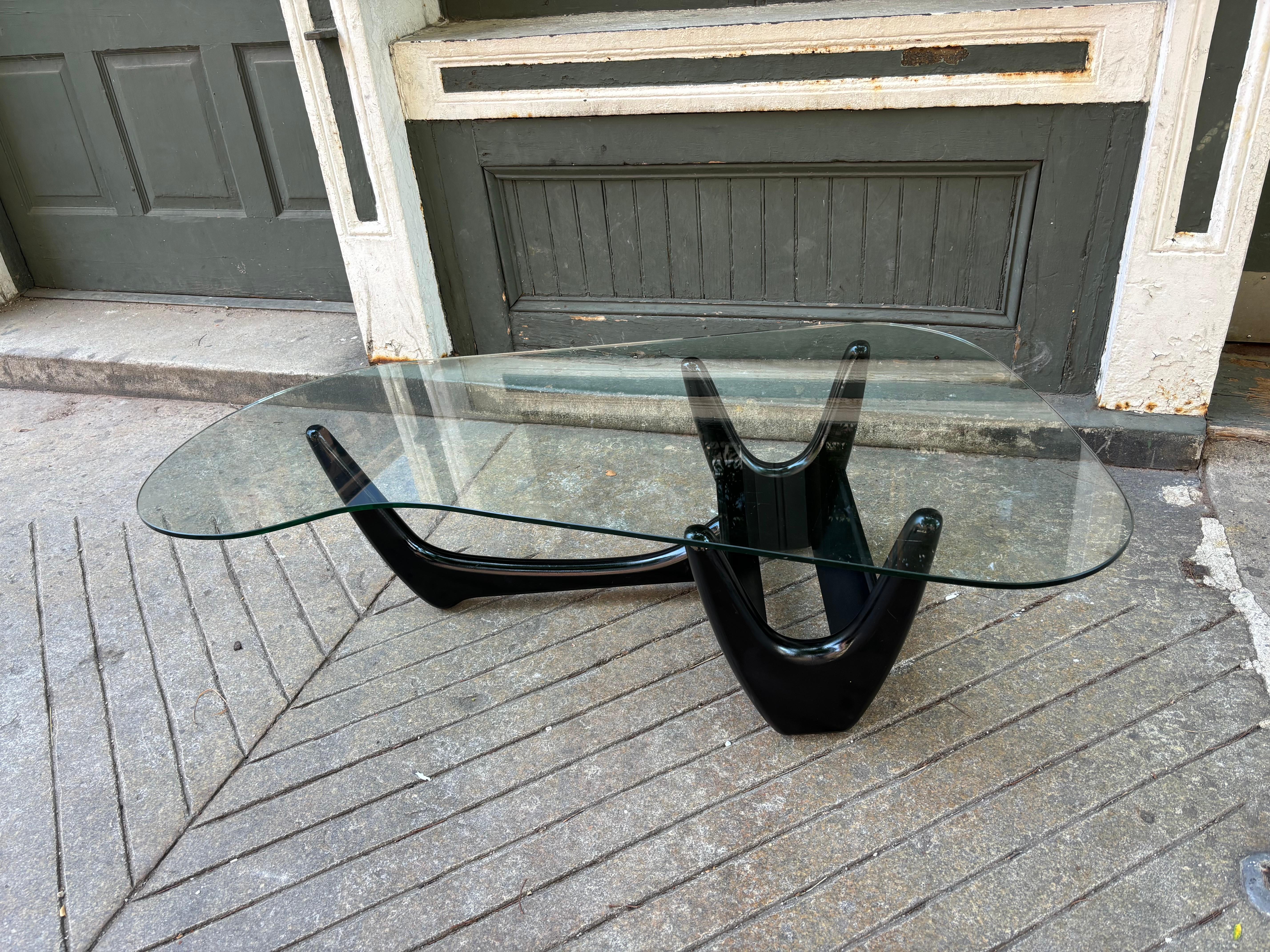 Adrian Pearsall Style Free Form Glass and Wood Coffee Table 5