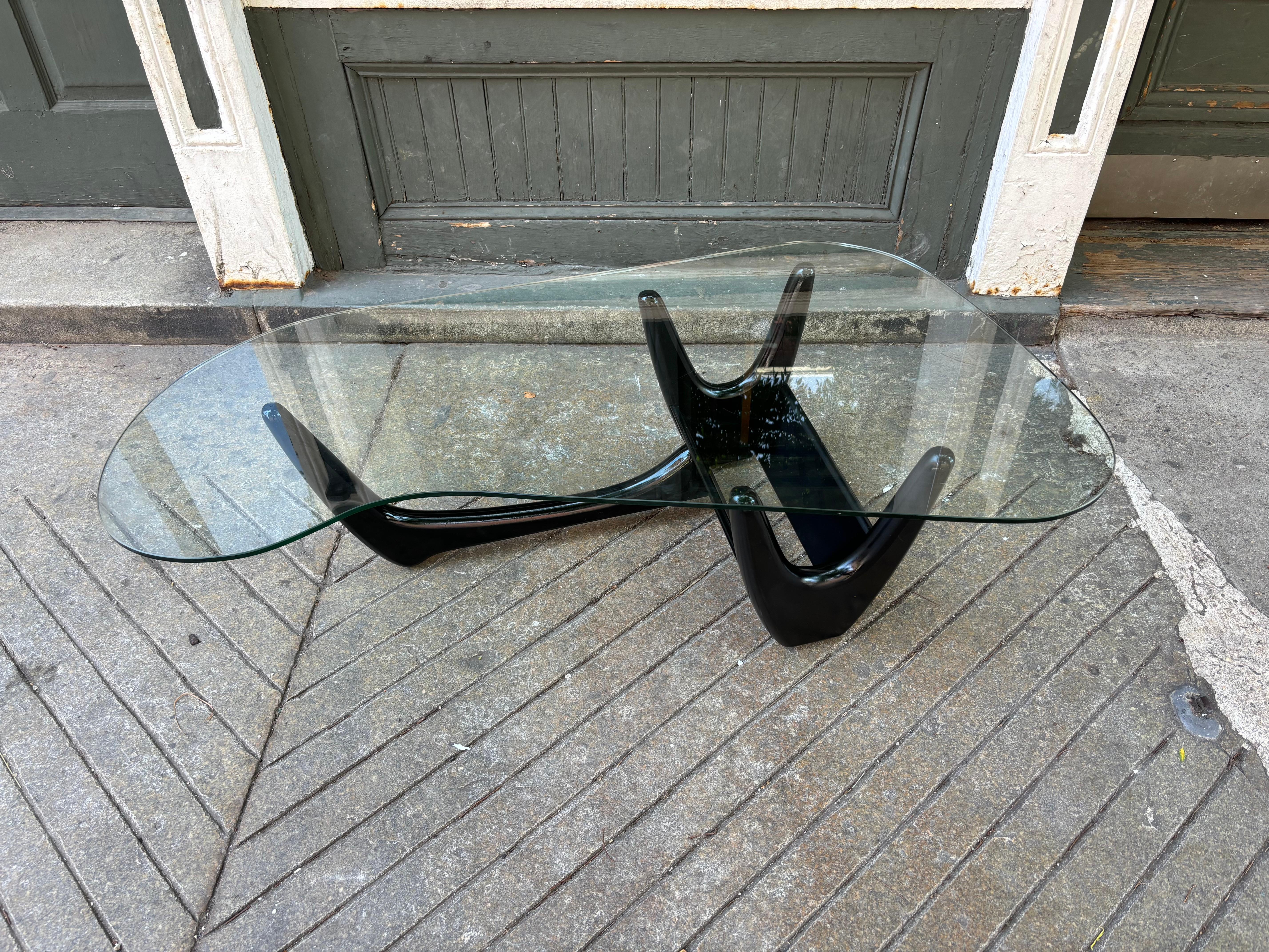 Adrian Pearsall Style Free Form Glass and Wood Coffee Table 8