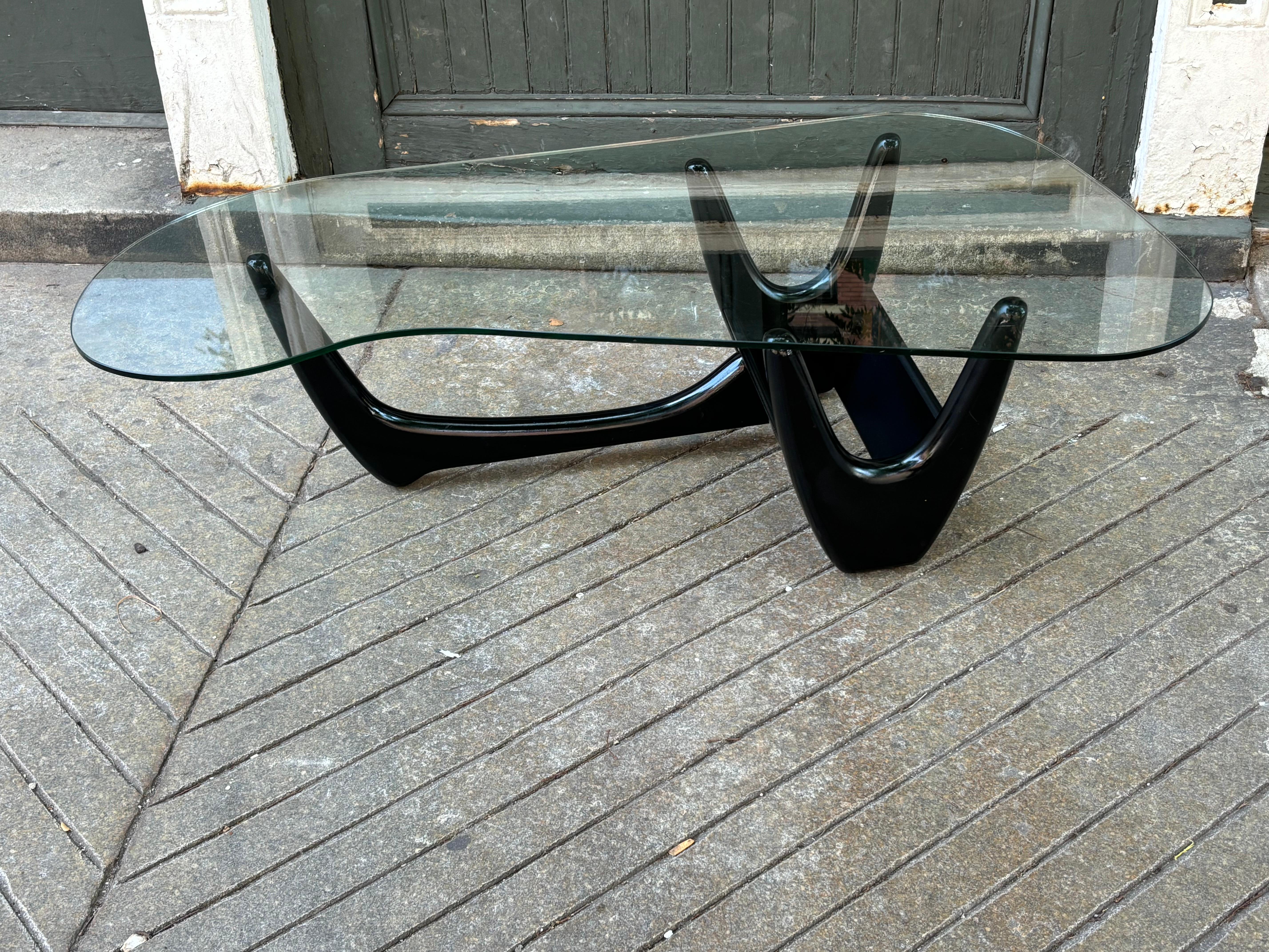 Adrian Pearsall Style Free-Form Glass and Painted Black Wood Base.  Stylish 50's / 60's vibe.  Base has been repainted during it's life!