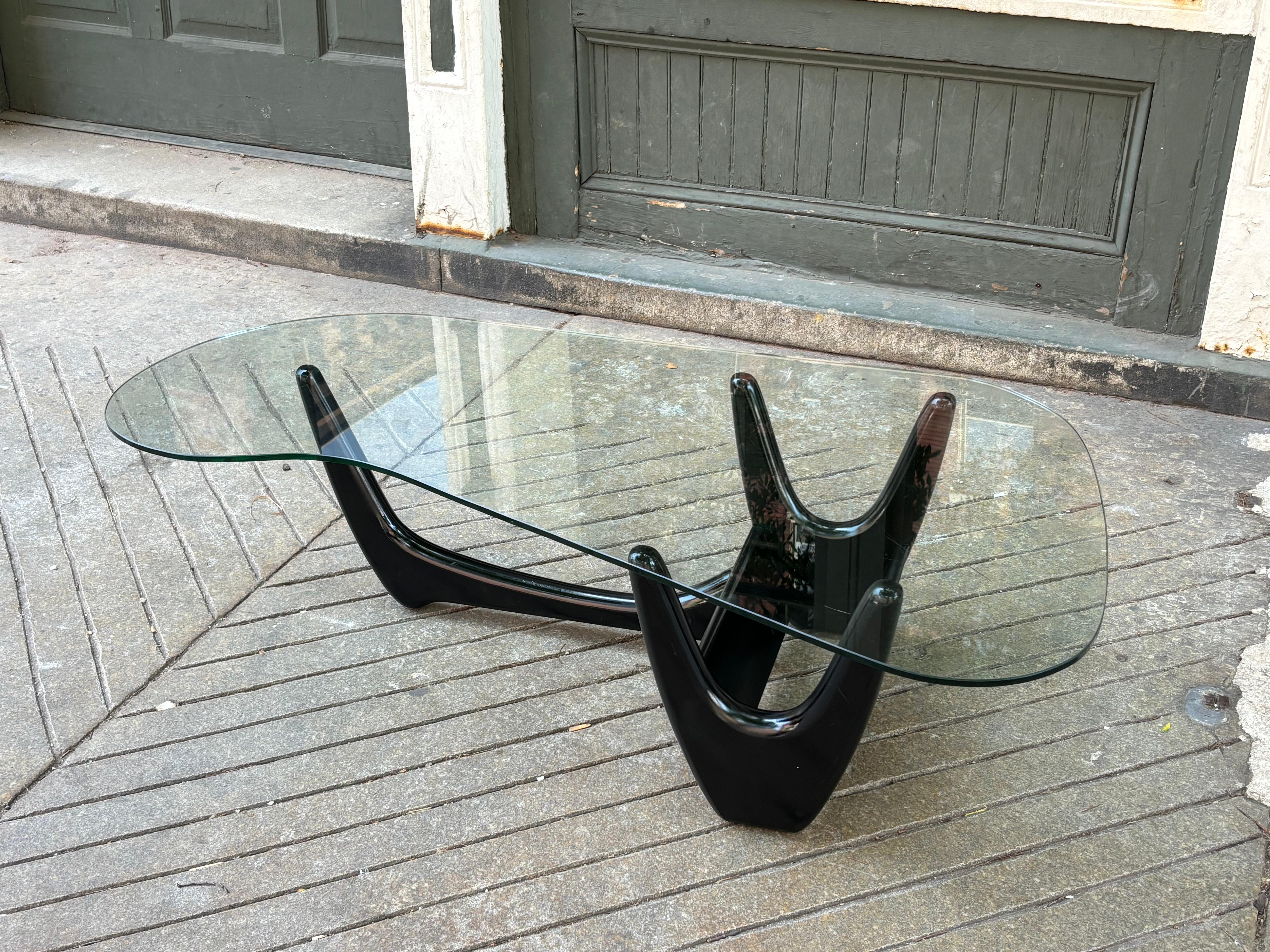 American Adrian Pearsall Style Free Form Glass and Wood Coffee Table