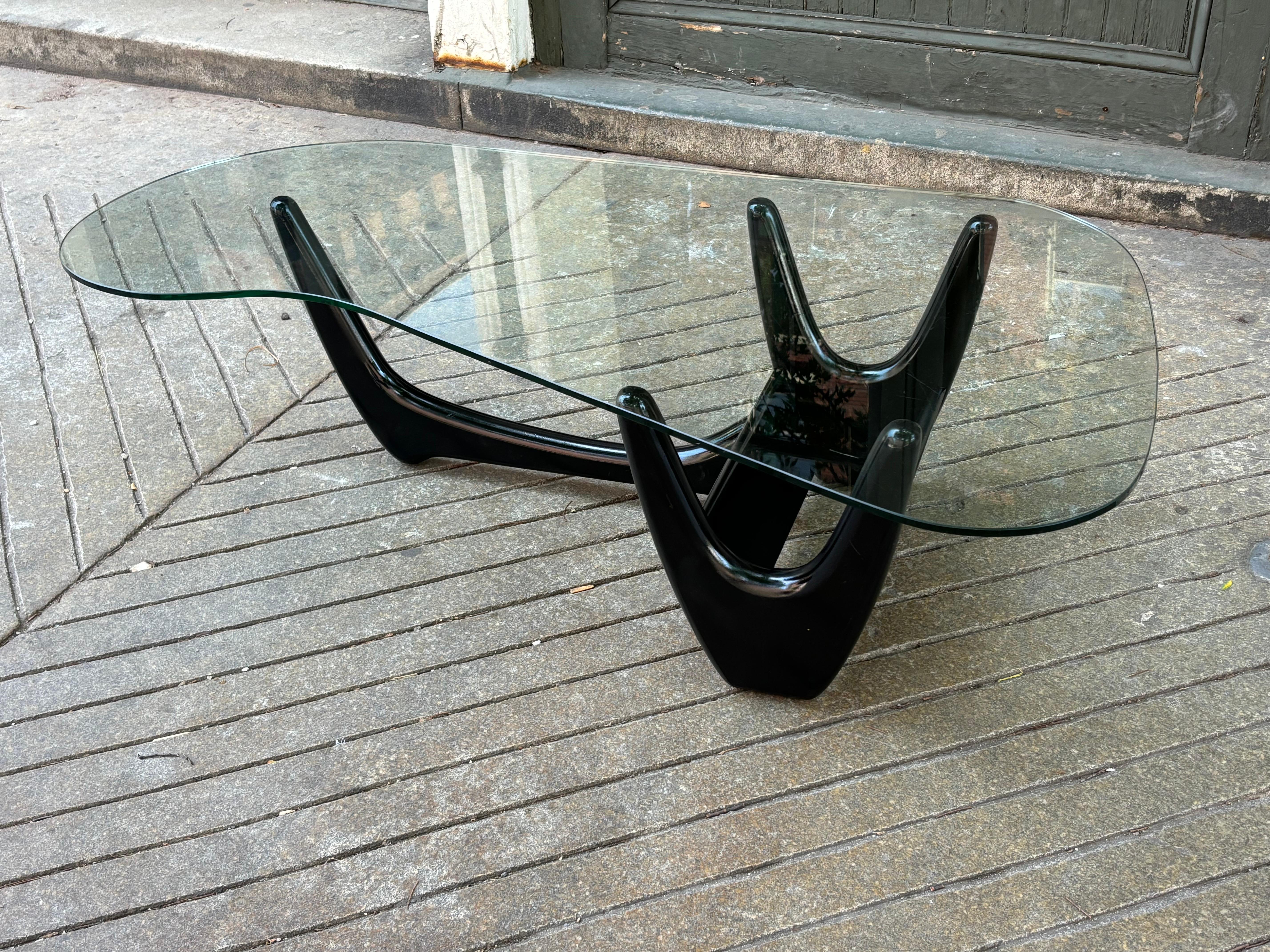 Adrian Pearsall Style Free Form Glass and Wood Coffee Table In Good Condition In Philadelphia, PA
