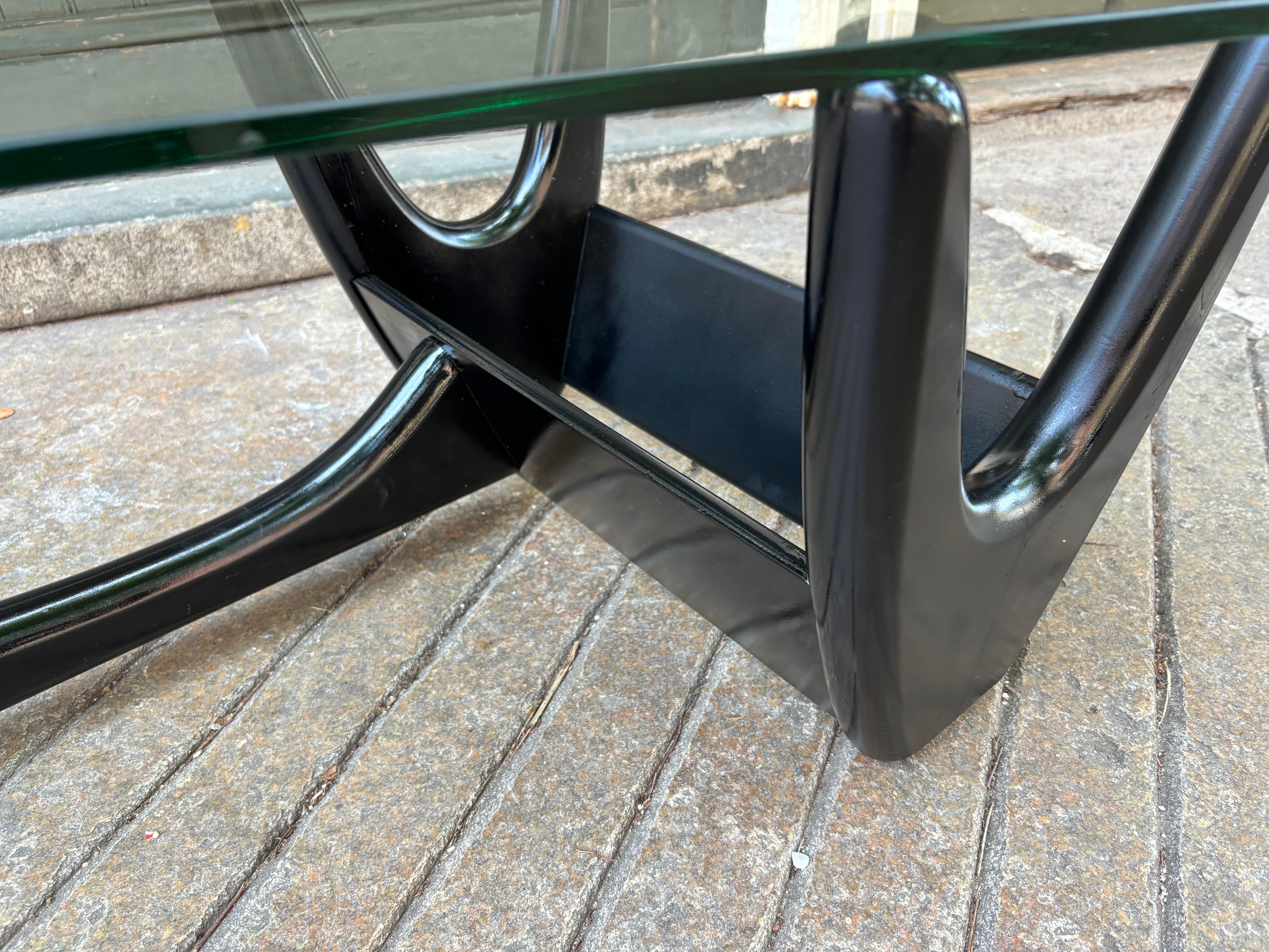 Adrian Pearsall Style Free Form Glass and Wood Coffee Table 1