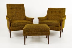 Adrian Pearsall Style Kroehler Mid Century His and Hers Lounge Chairs and Ottoma