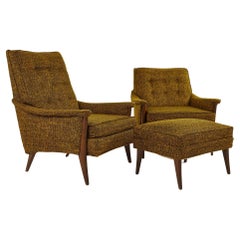 Adrian Pearsall Style Kroehler Mid Century His and Hers Lounge Chairs and Ottoma