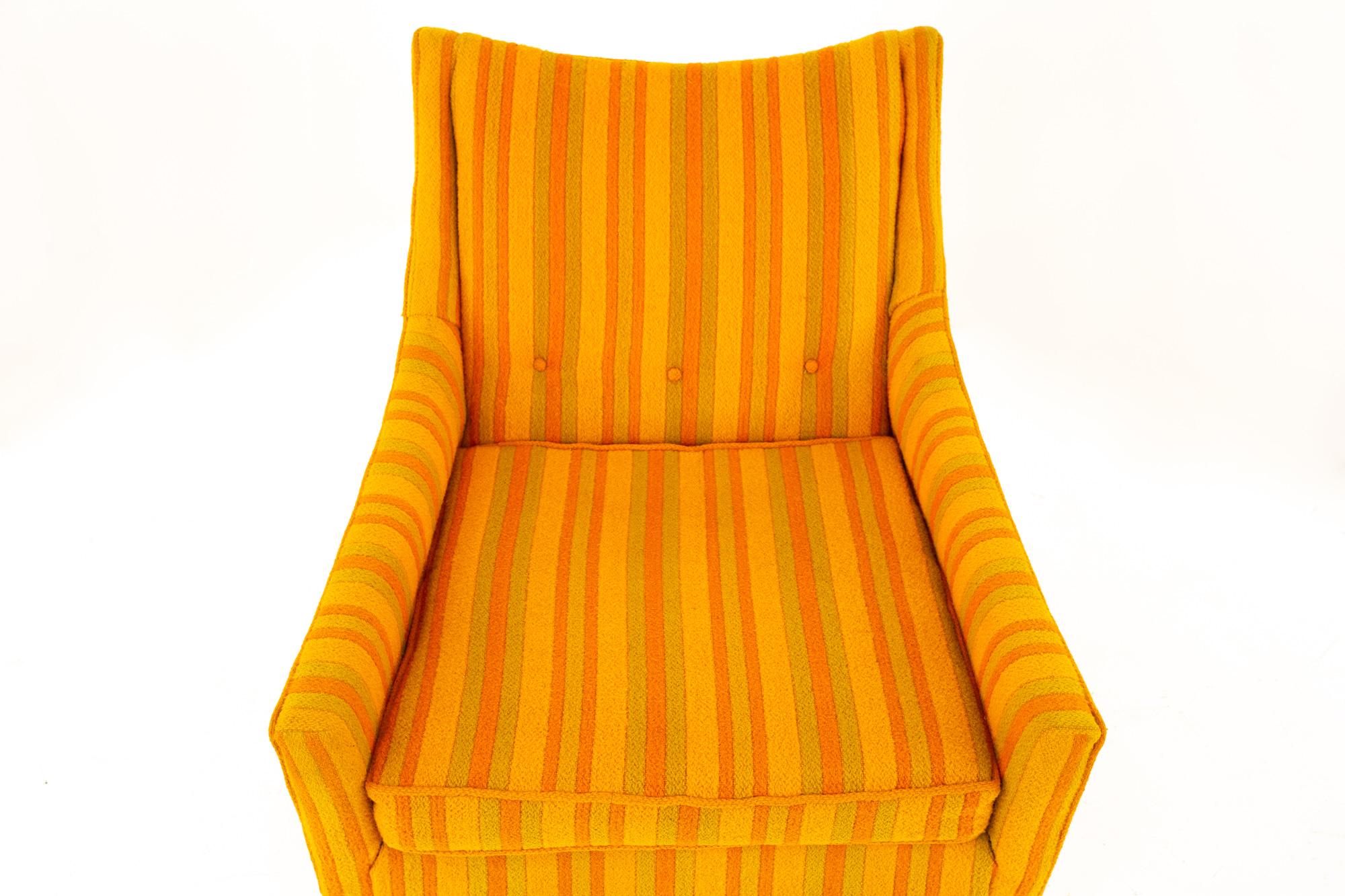Adrian Pearsall Style Kroehler Midcentury Orange and Green Striped Lounge Chair 1