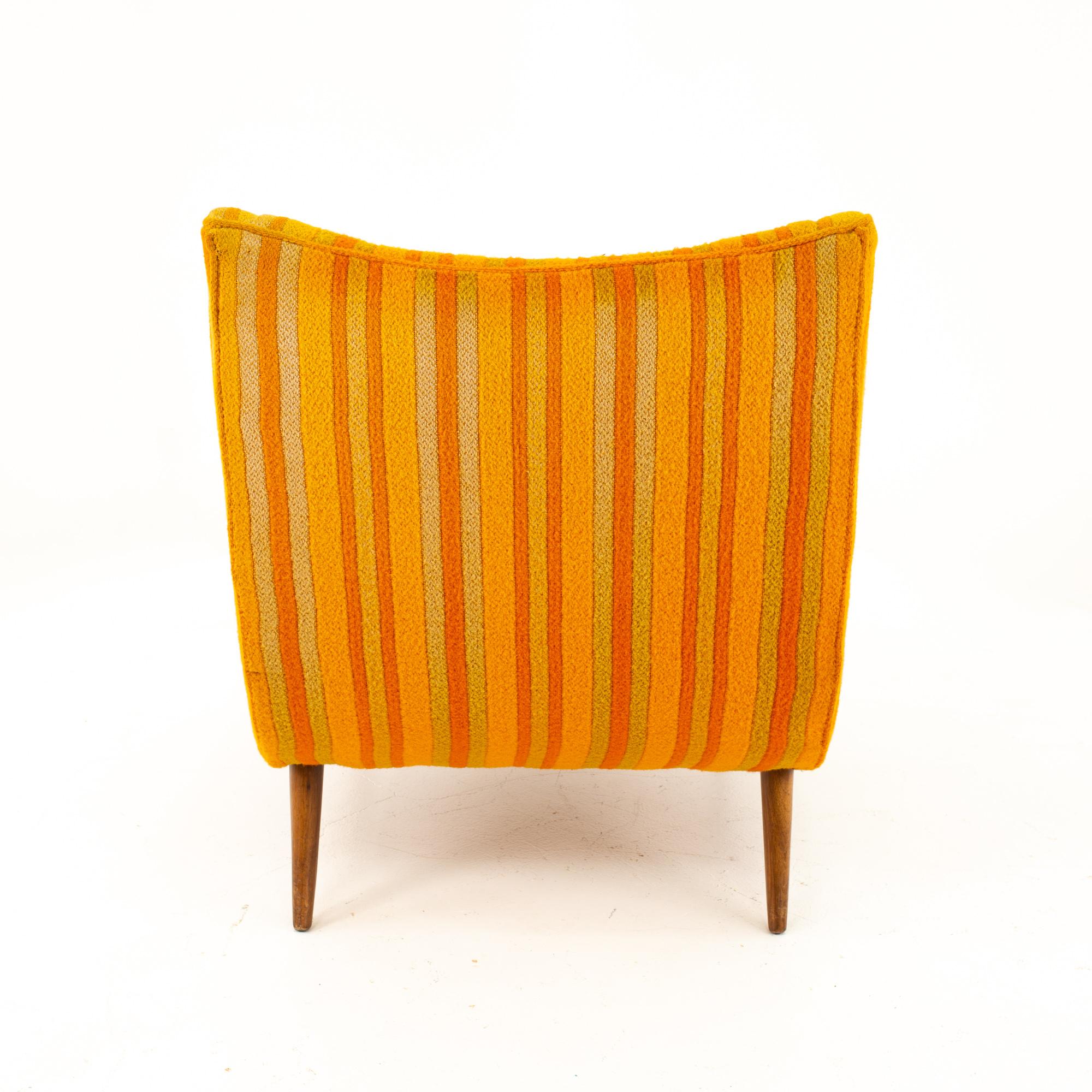 Mid-Century Modern Adrian Pearsall Style Kroehler Midcentury Orange and Green Striped Lounge Chair