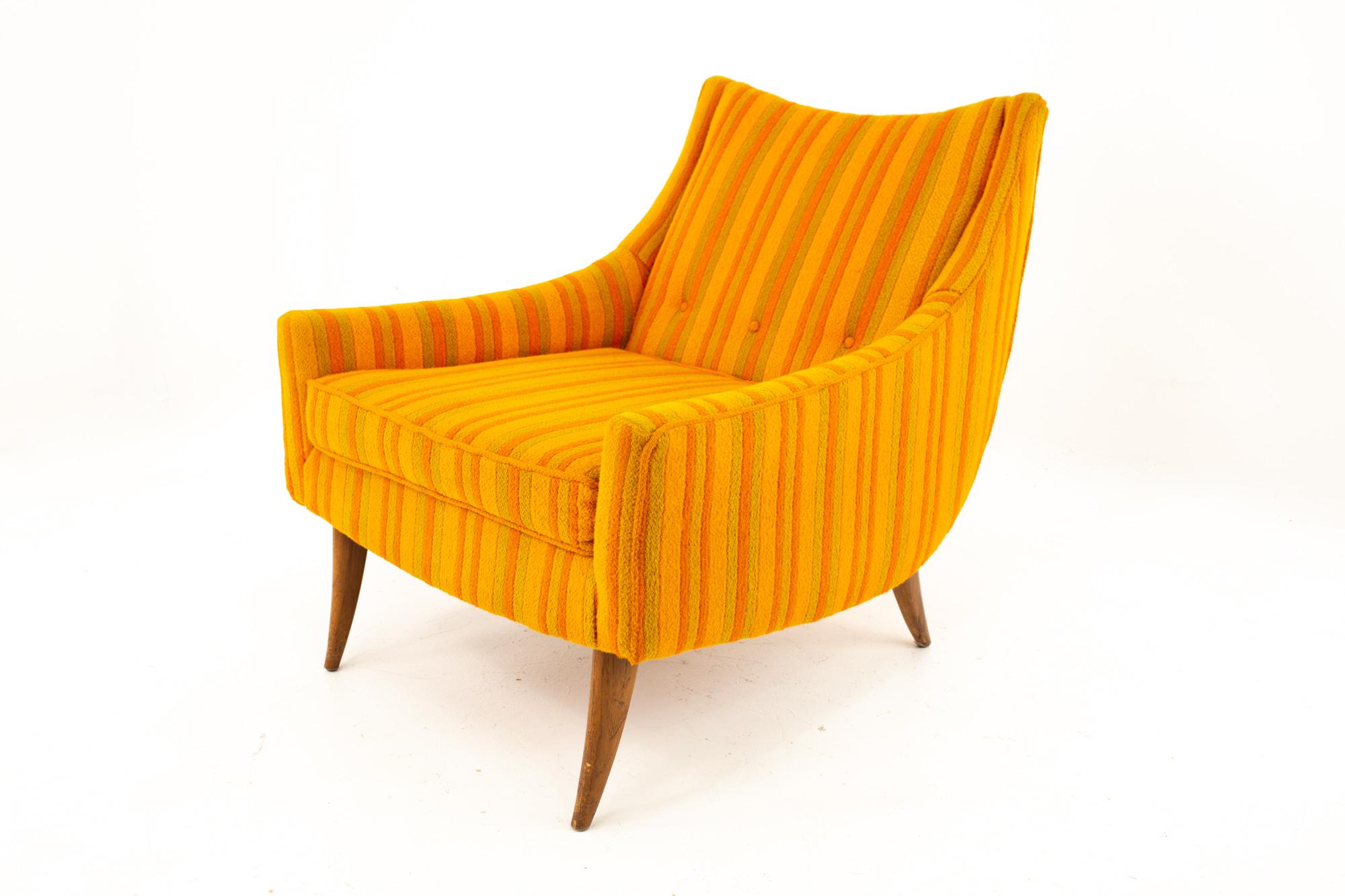 American Adrian Pearsall Style Kroehler Midcentury Orange and Green Striped Lounge Chair