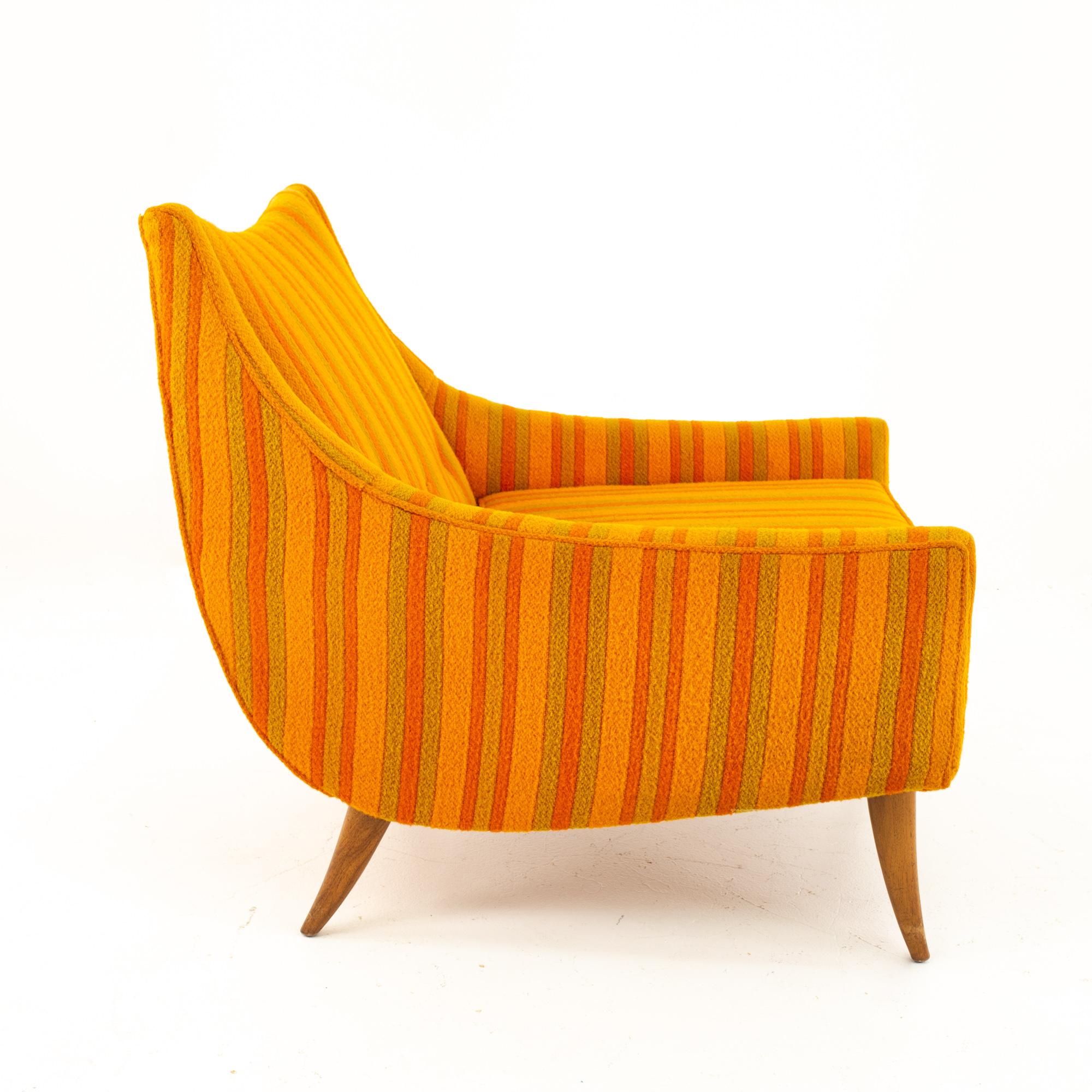 Adrian Pearsall Style Kroehler Midcentury Orange and Green Striped Lounge Chair In Good Condition In Countryside, IL