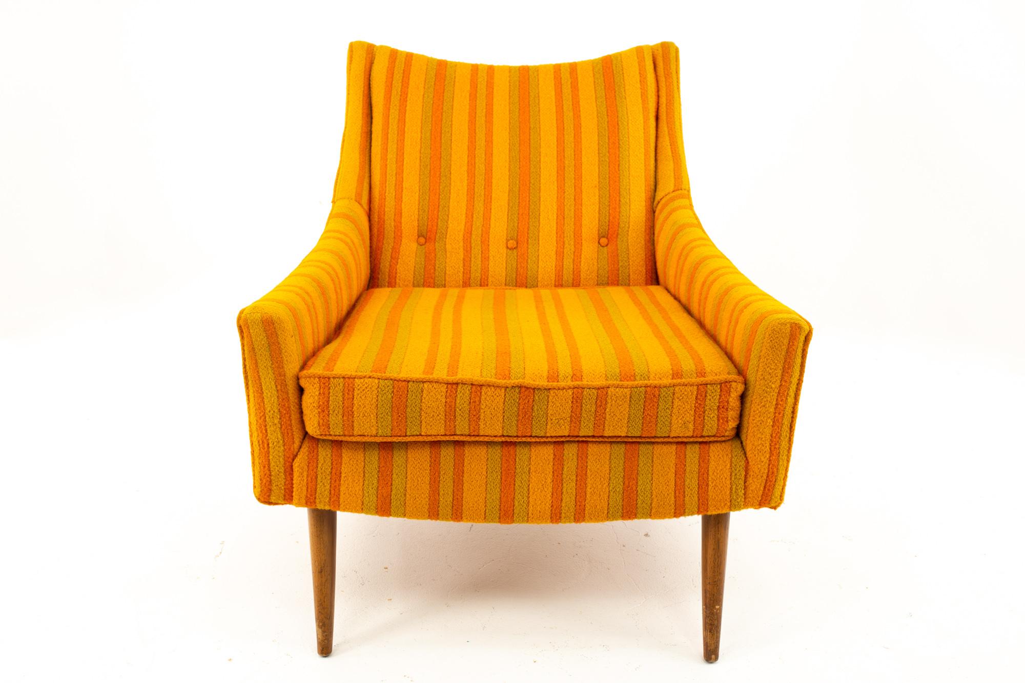 20th Century Adrian Pearsall Style Kroehler Midcentury Orange and Green Striped Lounge Chair