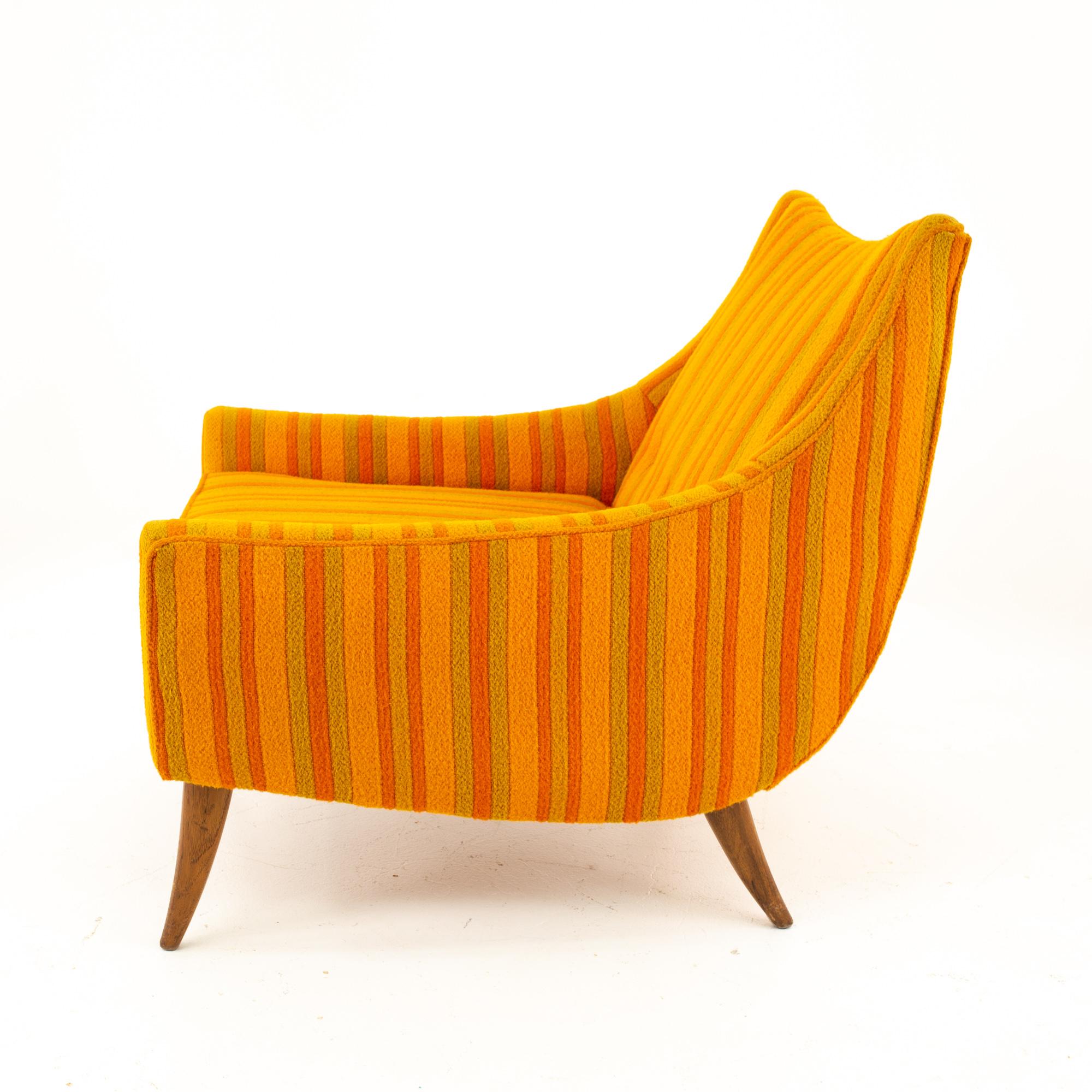 Upholstery Adrian Pearsall Style Kroehler Midcentury Orange and Green Striped Lounge Chair