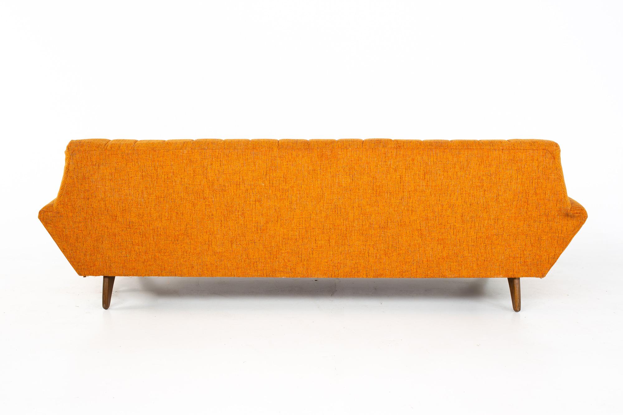 Adrian Pearsall Style Kroehler Midcentury Re-Upholstered Orange Gondola Sofa 1