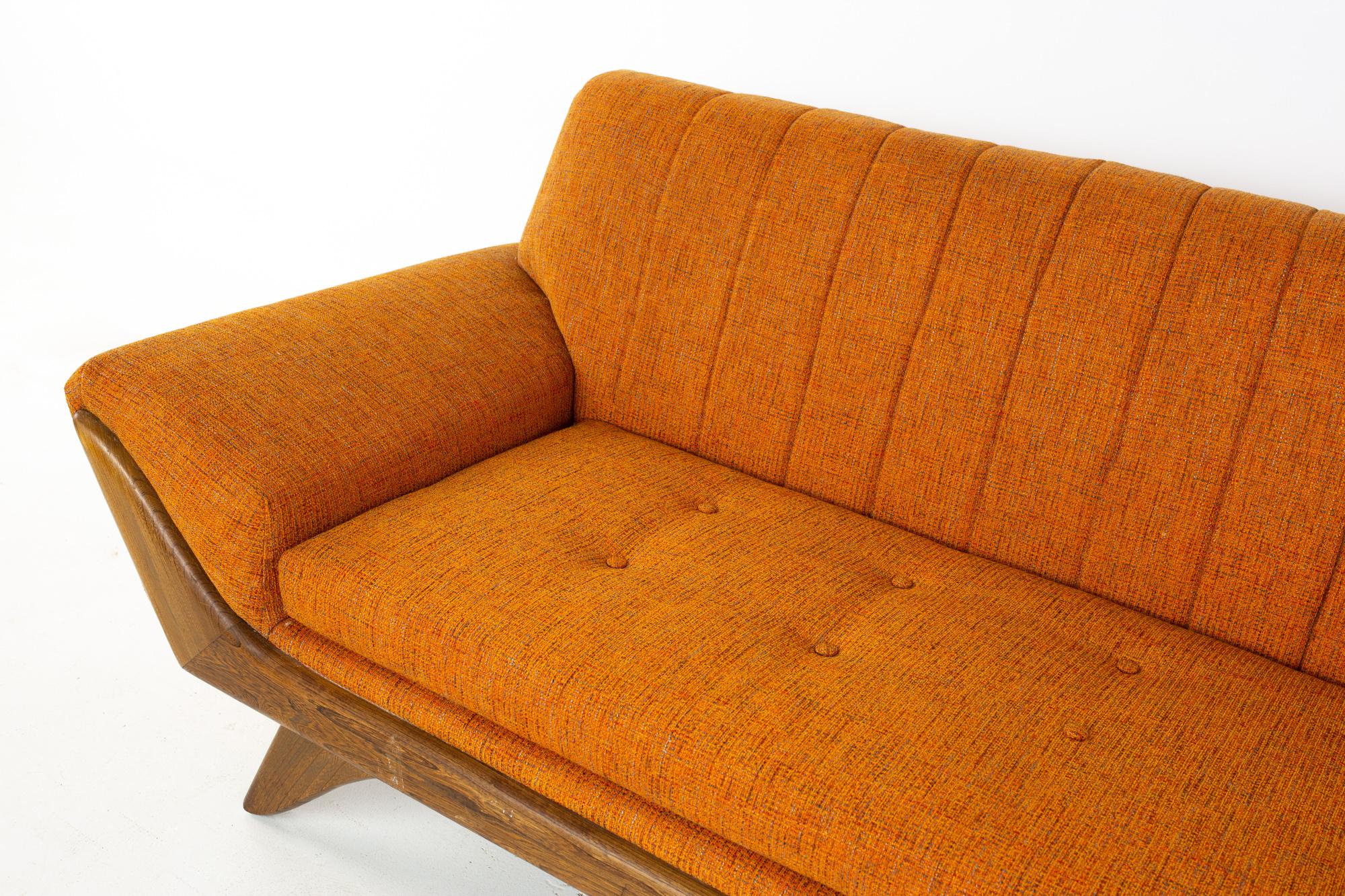 American Adrian Pearsall Style Kroehler Midcentury Re-Upholstered Orange Gondola Sofa