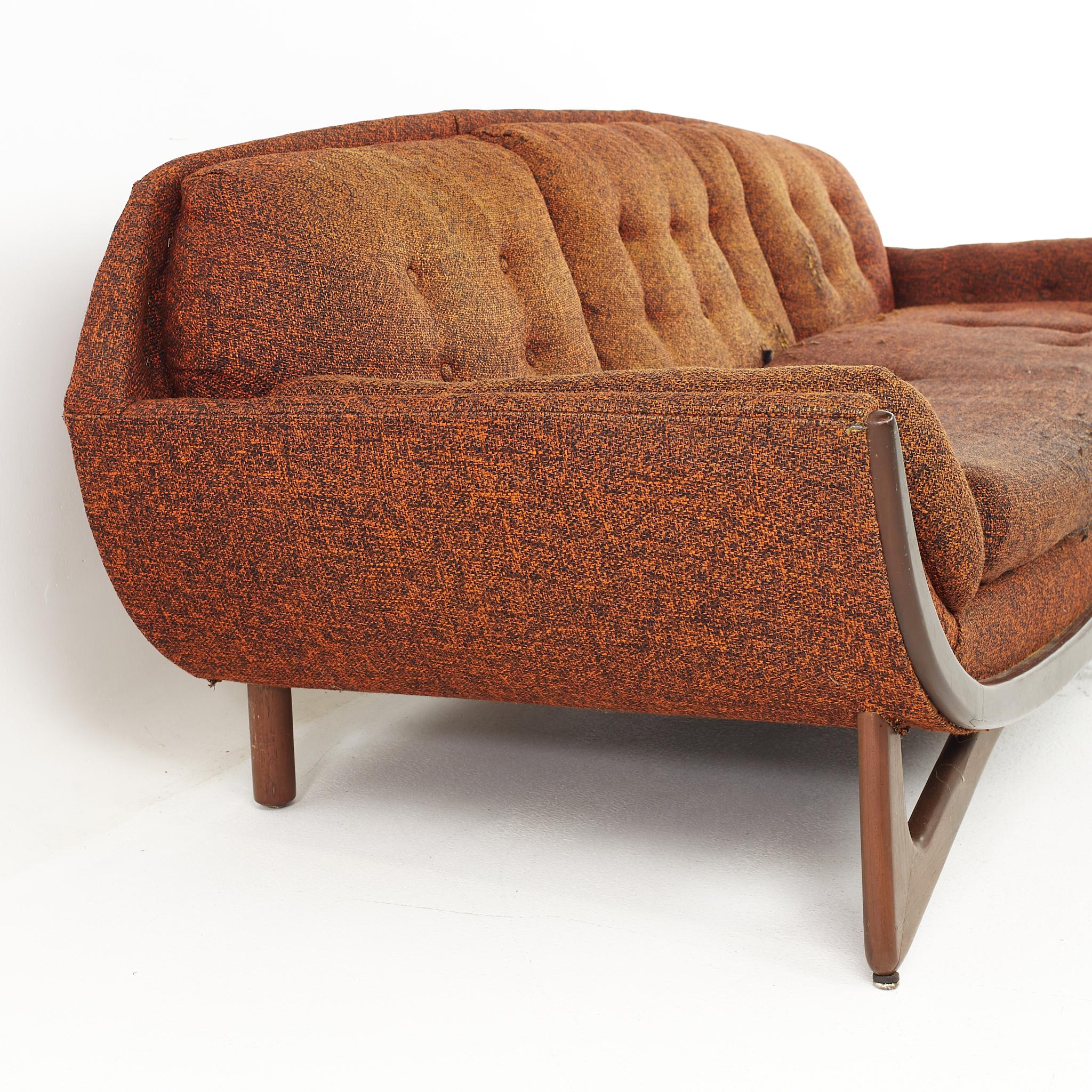 American Adrian Pearsall Style Kroehler Mid Century Walnut Gondola Sofa