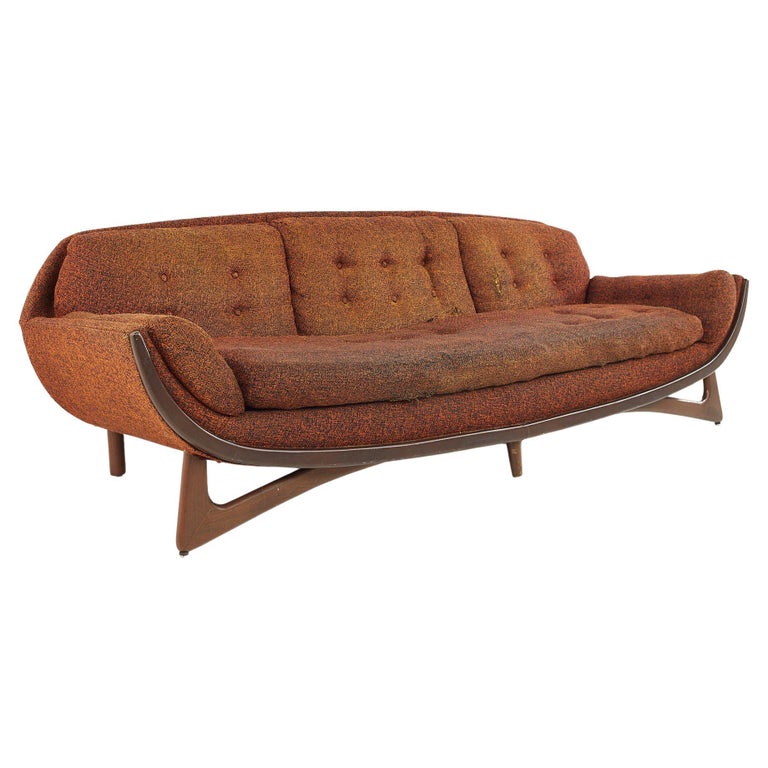 Adrian Pearsall Style Kroehler Mid Century Walnut Gondola Sofa at