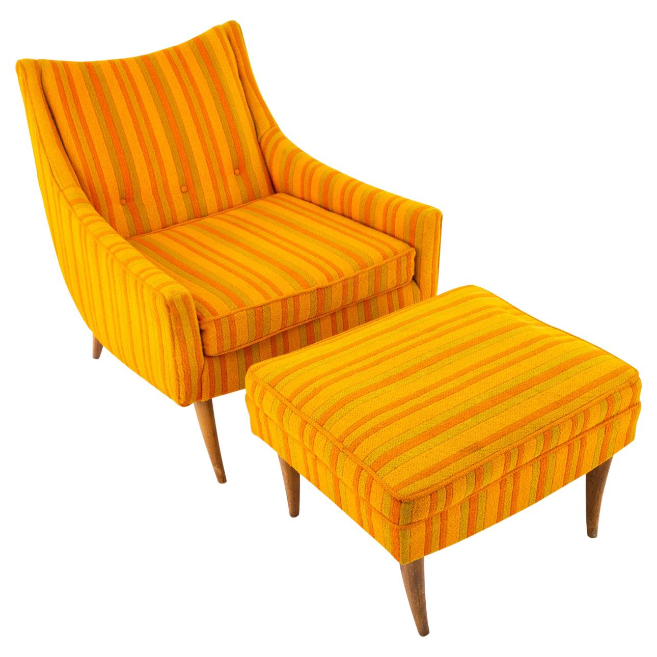 Adrian Pearsall Style Kroehler Midcentury Orange and Green Striped Lounge Chair