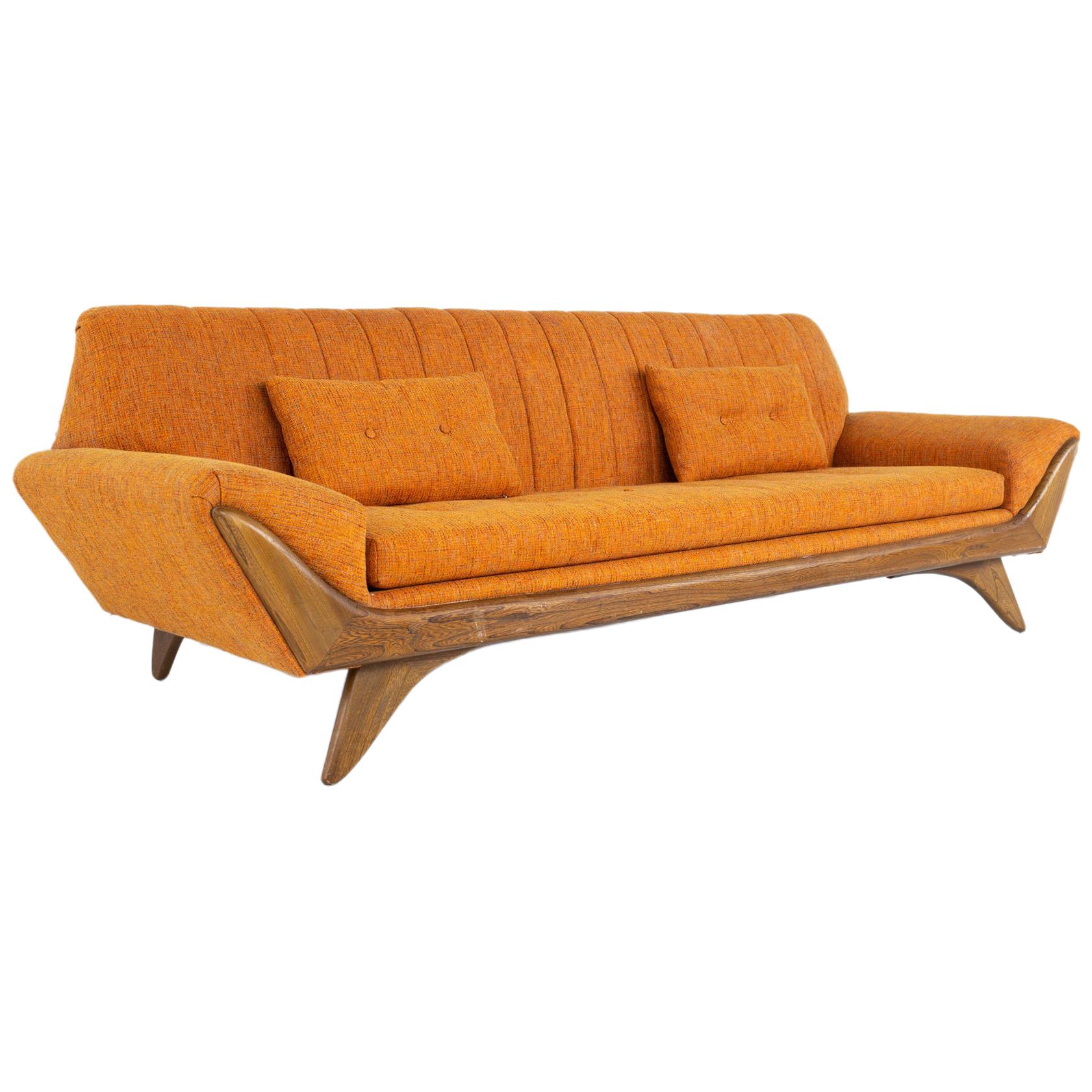 Adrian Pearsall Style Kroehler Midcentury Re-Upholstered Orange Gondola Sofa