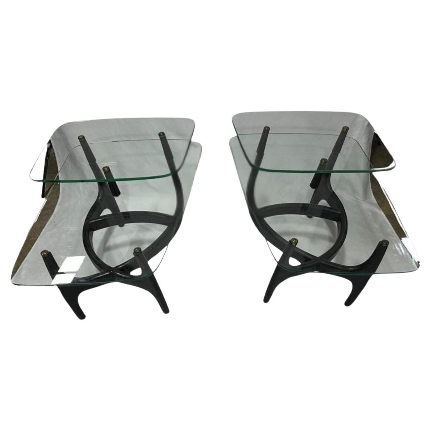Adrian Pearsall Style Kroehler Sculptural Glass-Top Side Tables (Set of 2)