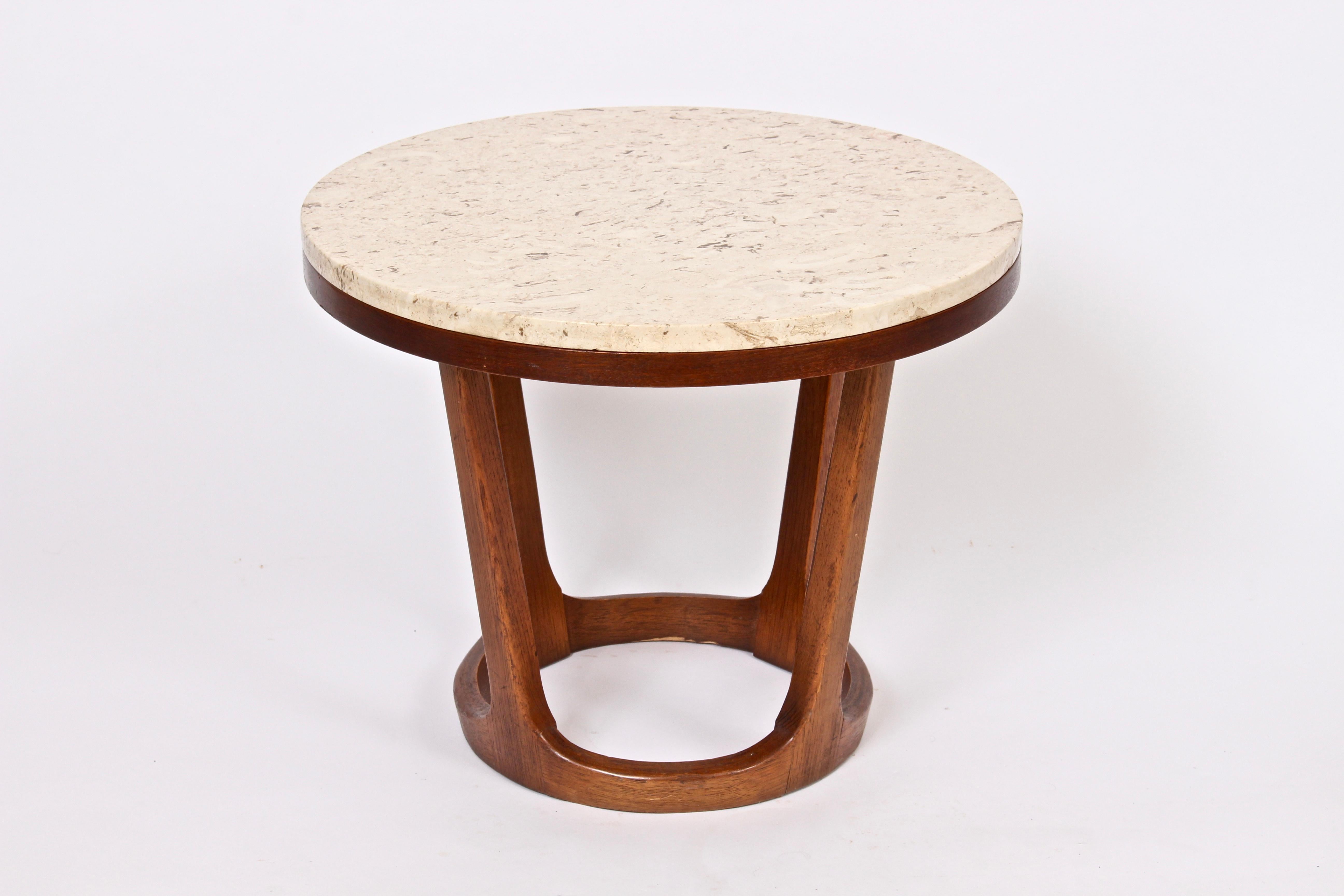 American Adrian Pearsall Style Lane Furniture Co. Travertine & Walnut Occasional Table