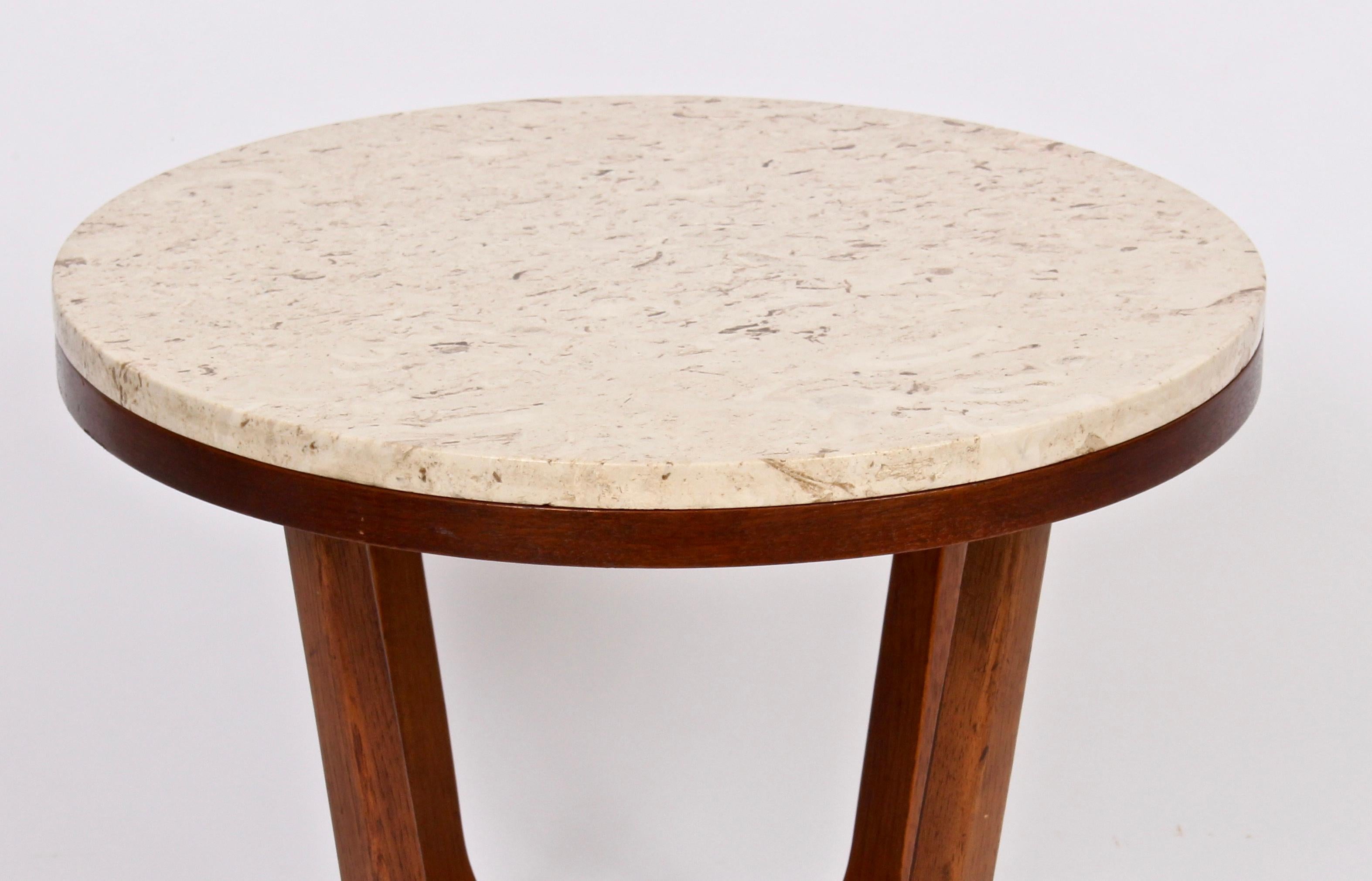 Adrian Pearsall Style Lane Furniture Co. Travertine & Walnut Occasional Table In Good Condition In Bainbridge, NY