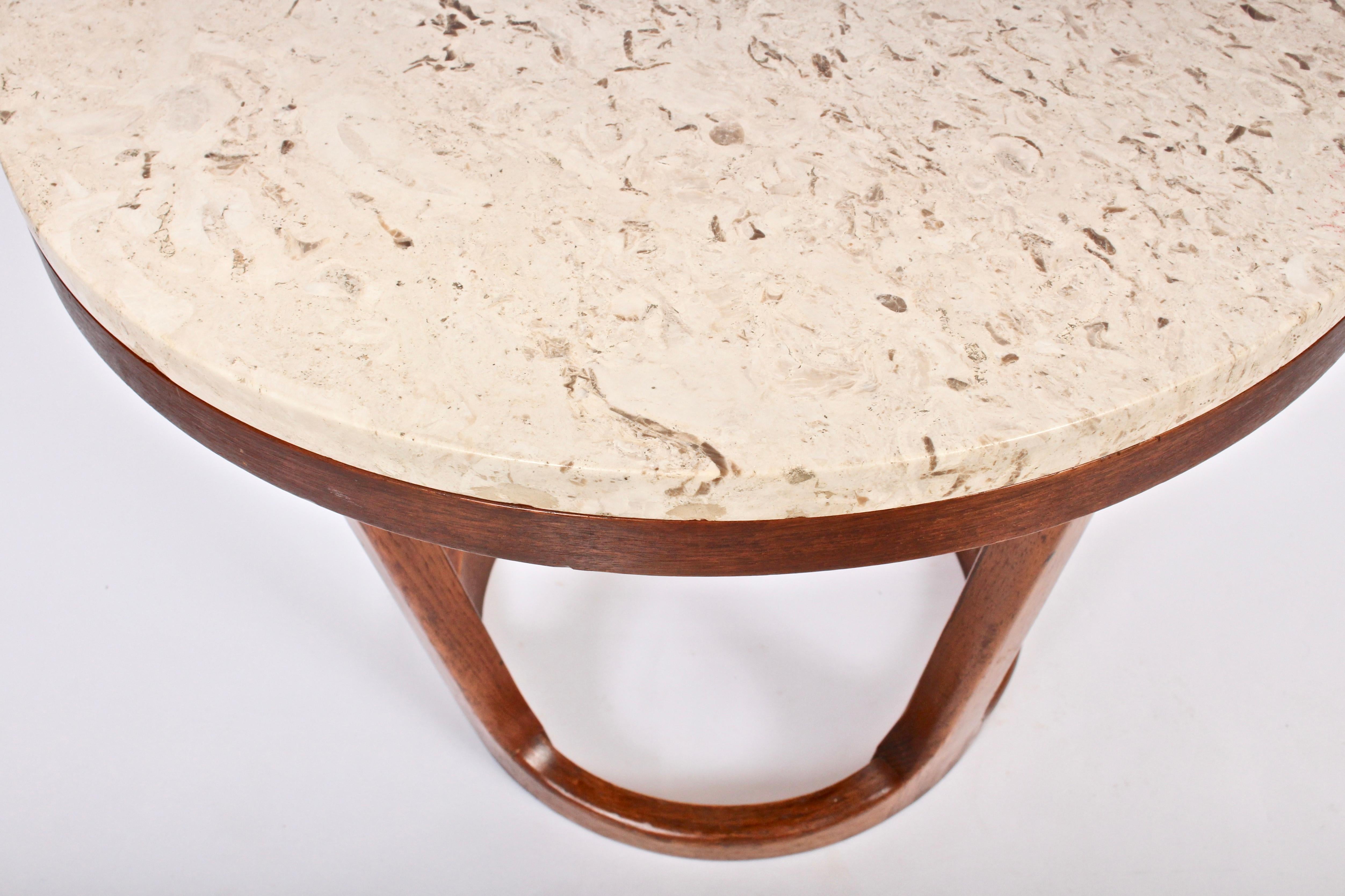 Mid-20th Century Adrian Pearsall Style Lane Furniture Co. Travertine & Walnut Occasional Table