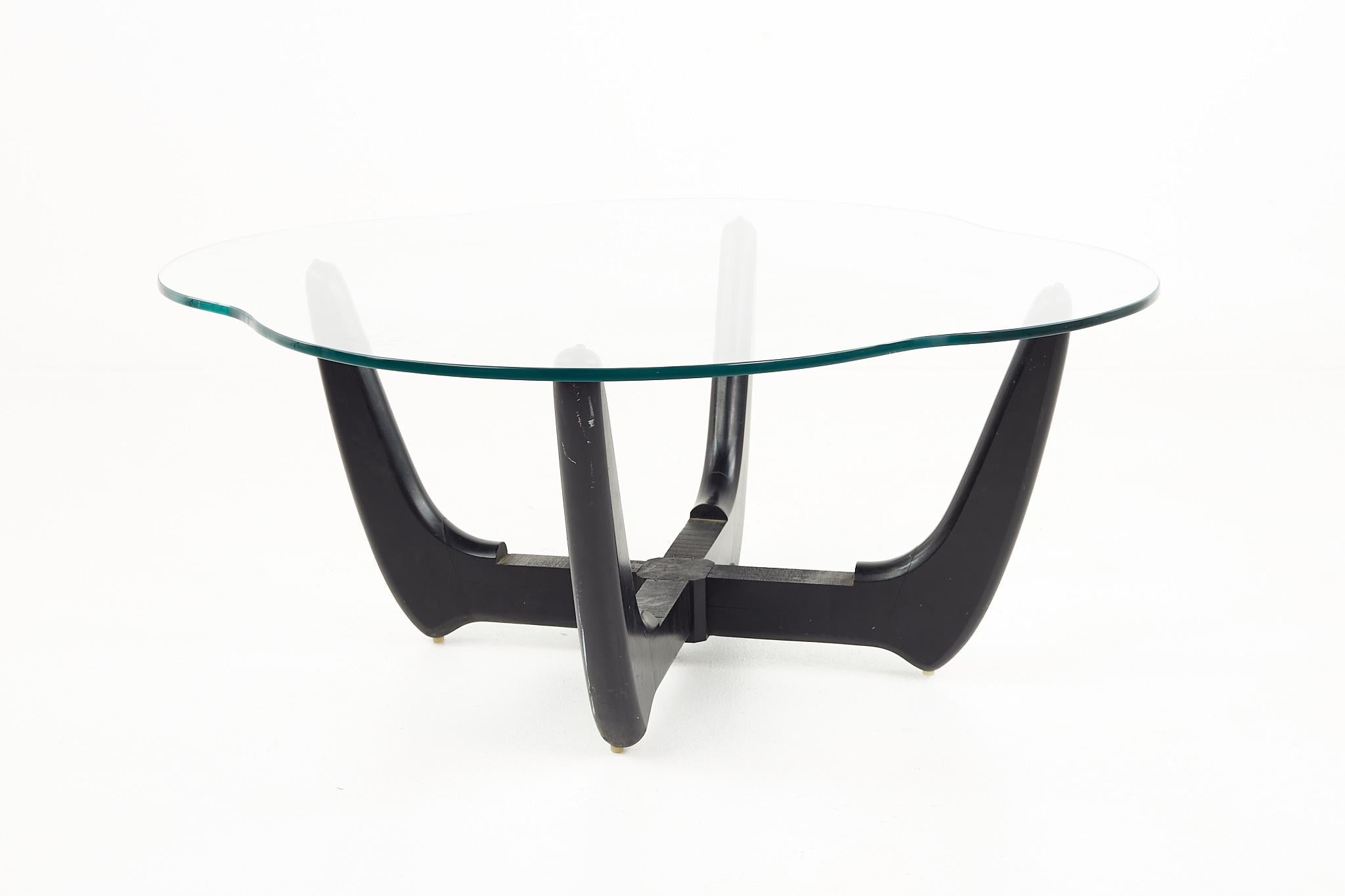 Mid-Century Modern Adrian Pearsall Style Mid Century Glass and Ebonized Base Coffee Table For Sale