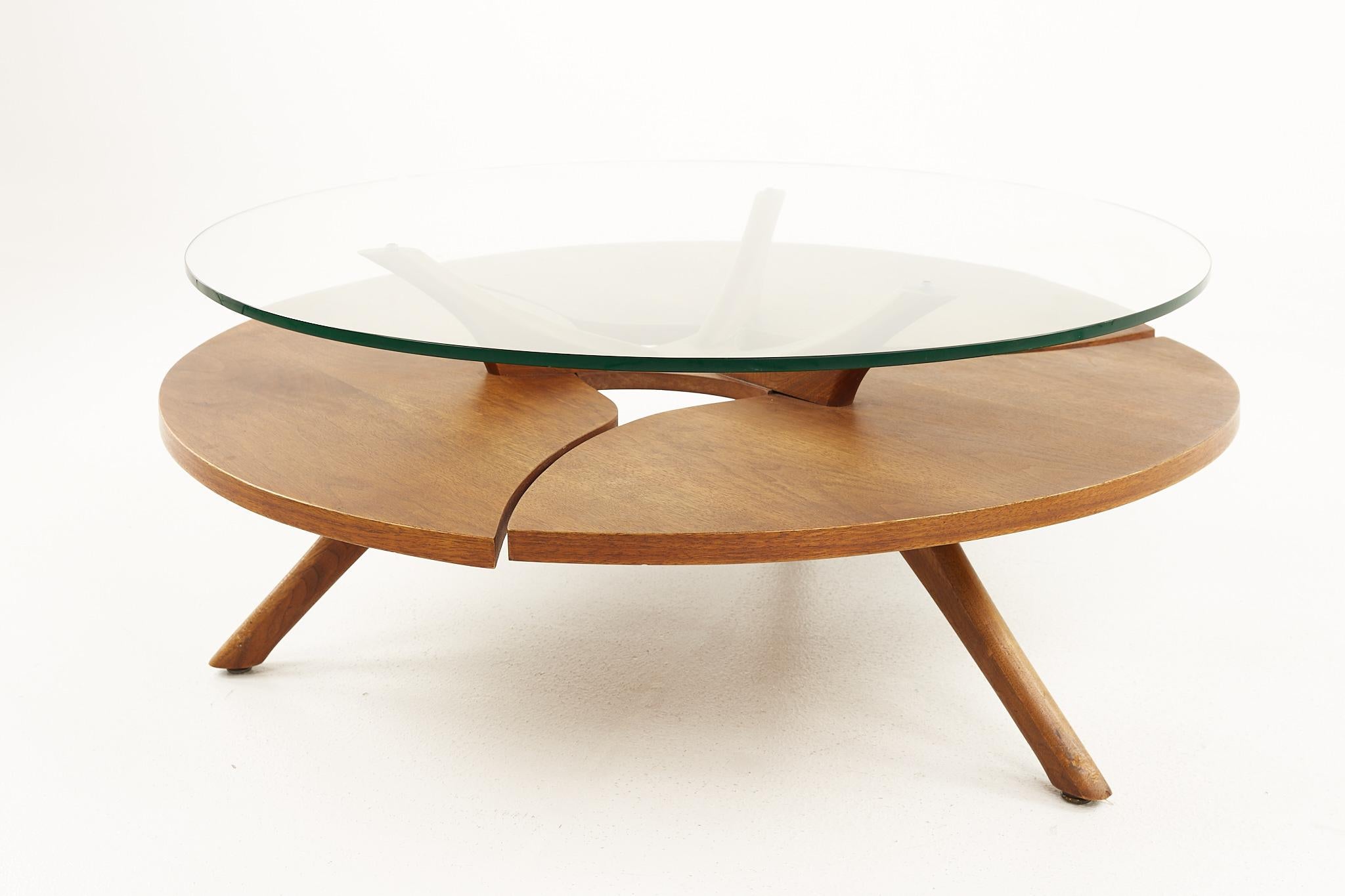Late 20th Century Adrian Pearsall Style Mid Century Glass and Walnut 2-Tier Coffee Table